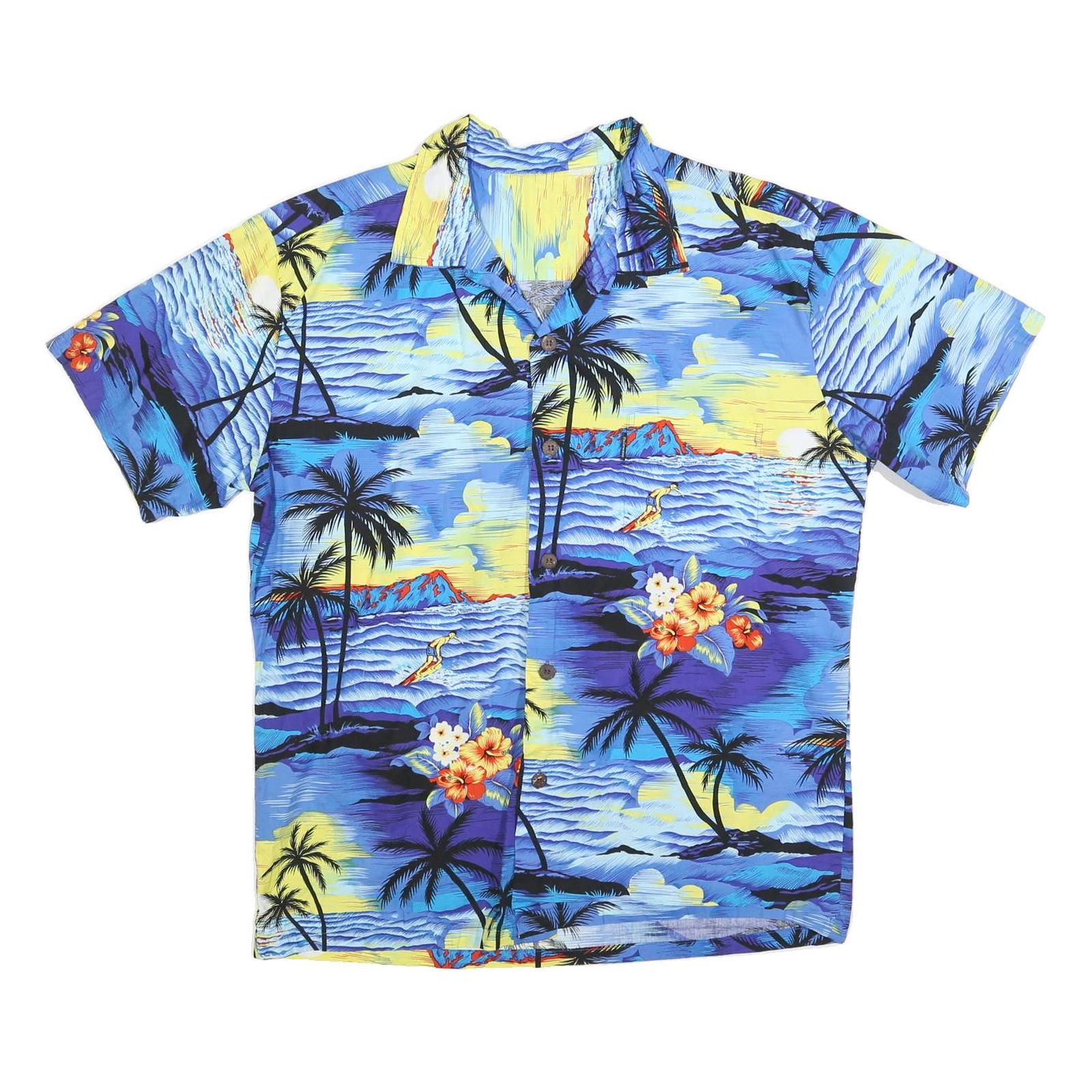 Mens Blue Hawaiian Style Cotton Blend Shirt M Tropical Floral Print Casual Refurbished - N/A refurbished available on Cerqular