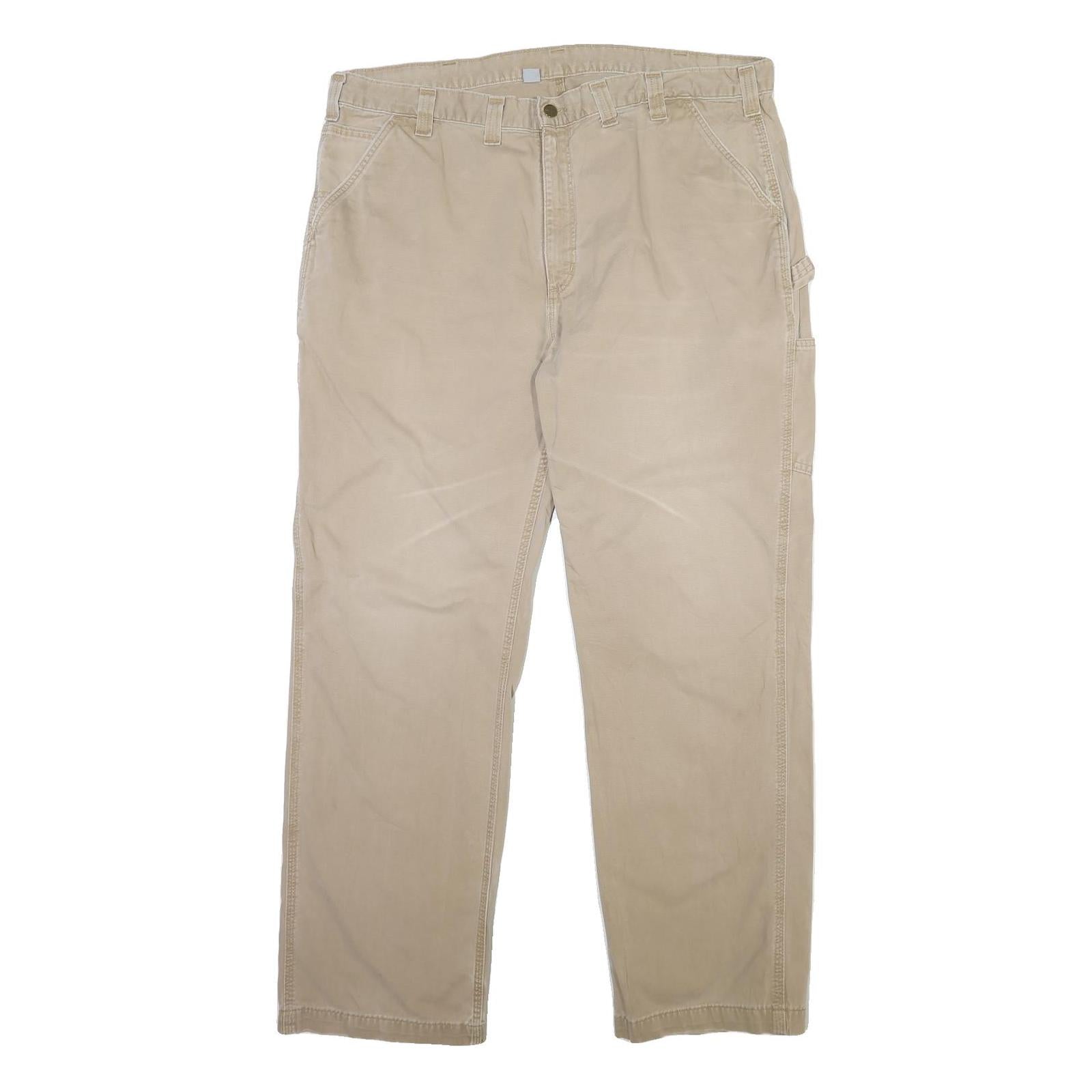 CARHARTT Mens Cotton Blend Beige Regular Fit Straight Leg Trousers W44 L30 Refurbished - N/A refurbished available on Cerqular