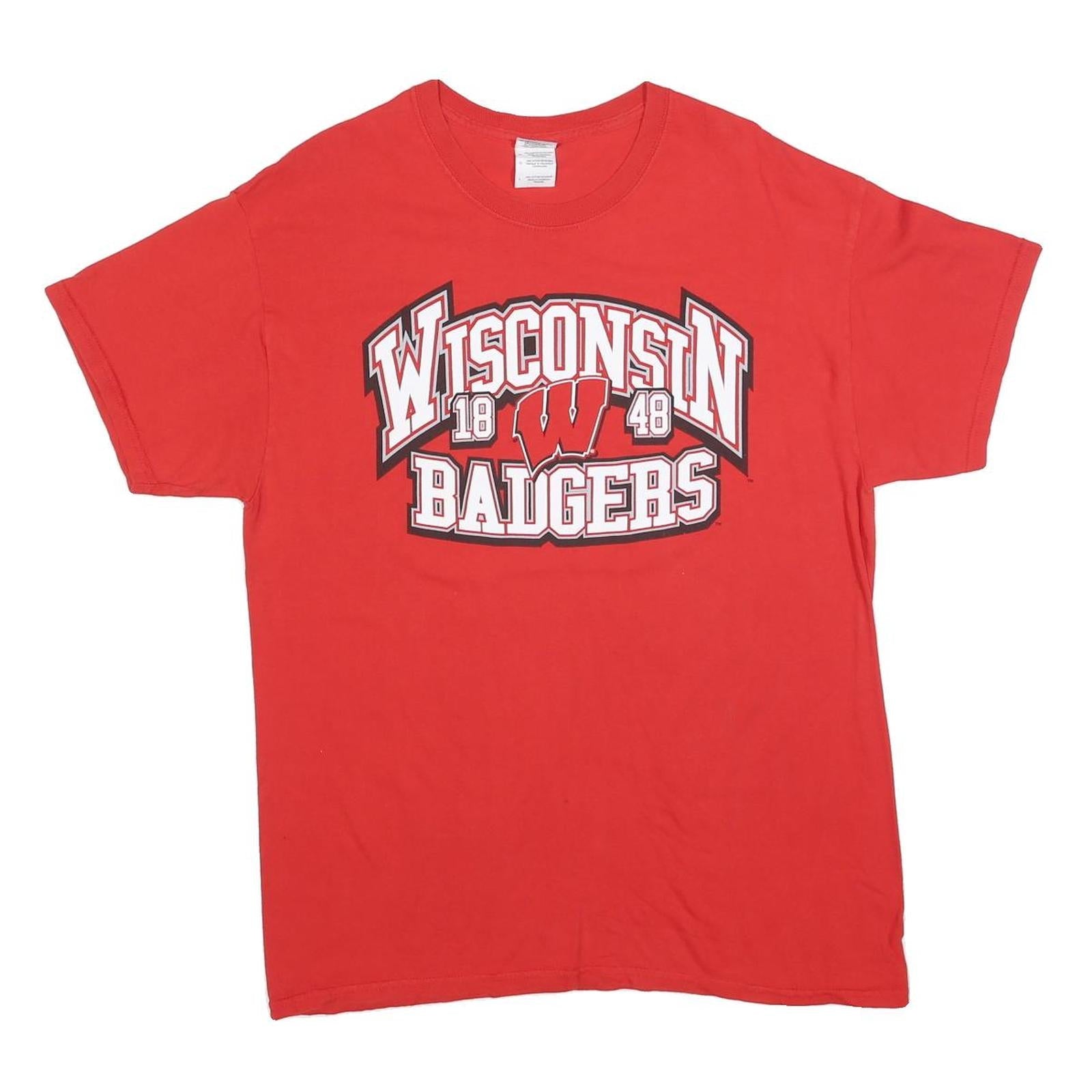 GILDAN Mens Red Wisconsin Badgers Graphic T-Shirt L Short Sleeve Crew Neck Refurbished - N/A refurbished available on Cerqular