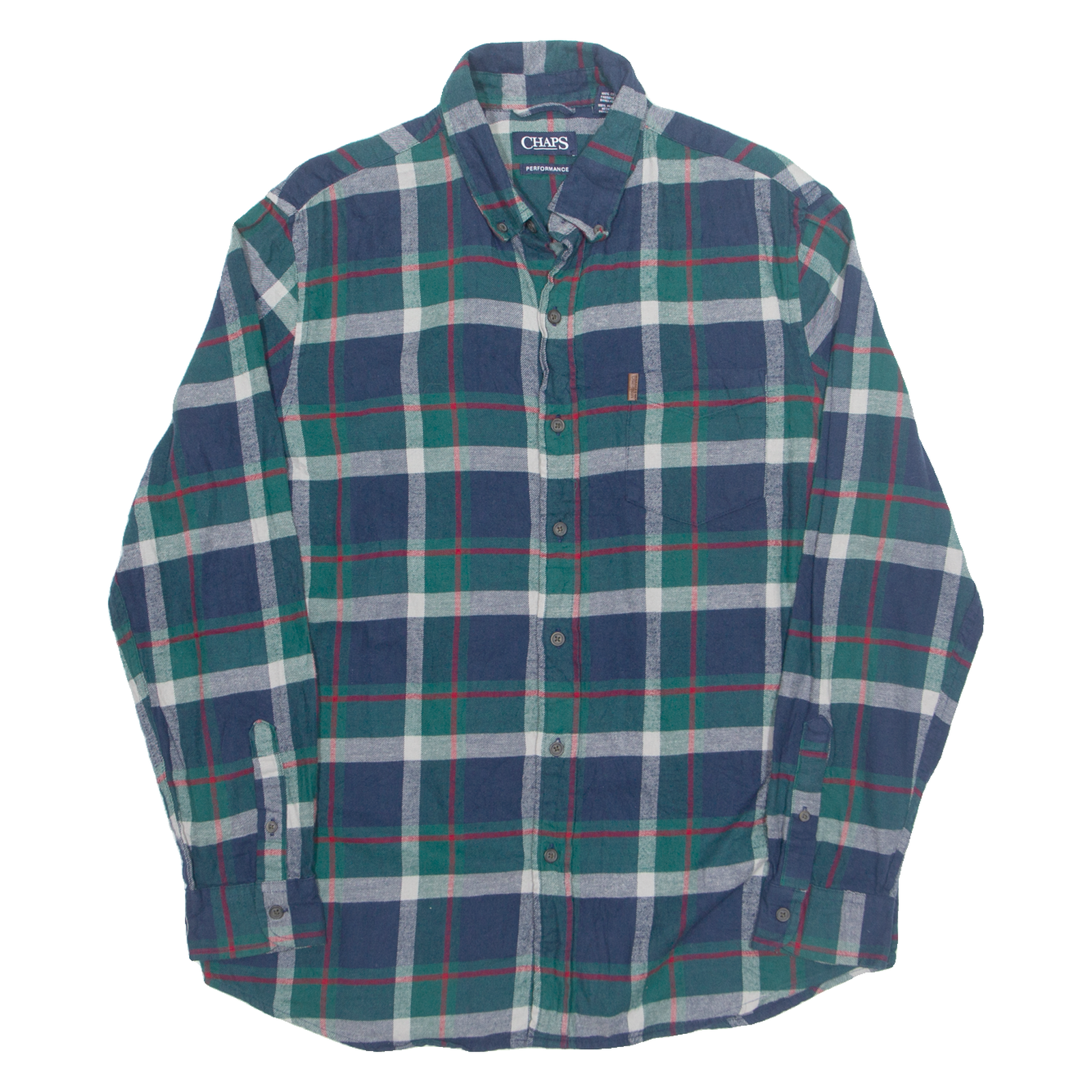 CHAPS Performance Mens Shirt Green Plaid Long Sleeve L Refurbished - N/A refurbished available on Cerqular