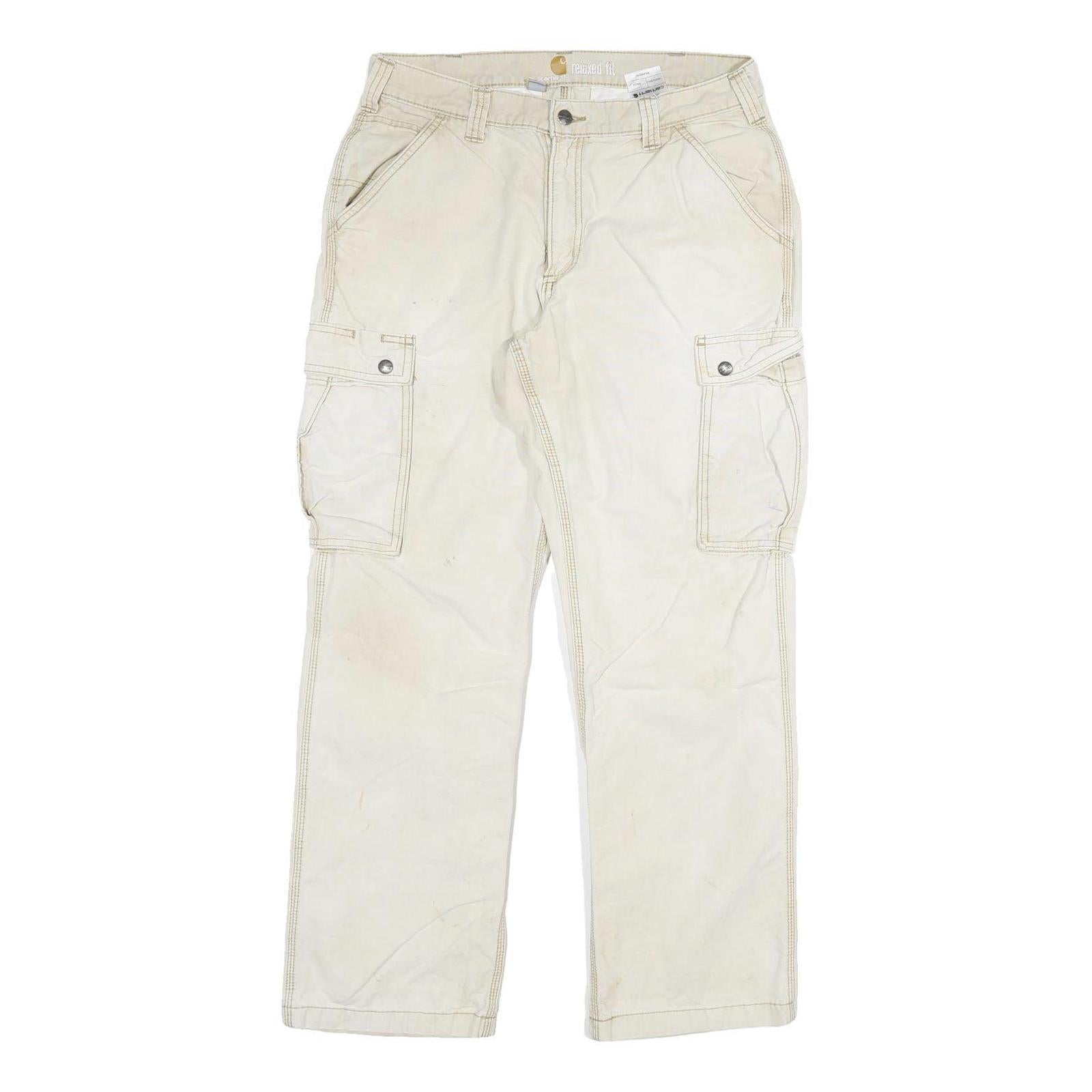 CARHARTT Mens Cotton Blend Beige Relaxed Cargo Trousers W34 L32 Zip Closure Refurbished - N/A refurbished available on Cerqular
