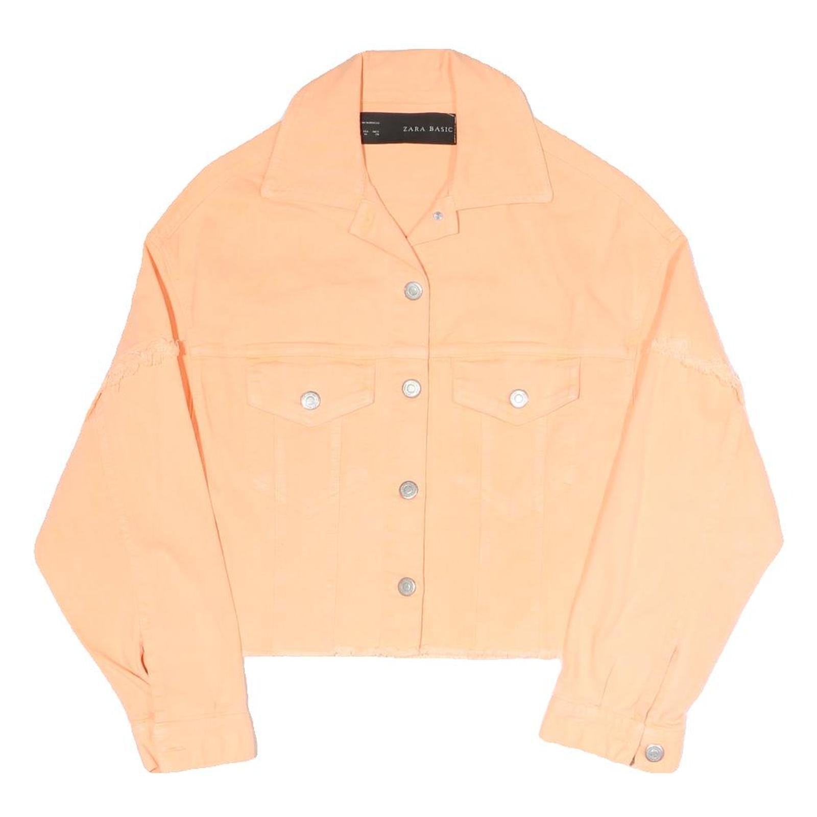 ZARA Womens Peach Button Jacket M Cotton Blend Cropped Frayed Hem Casual Refurbished - N/A refurbished available on Cerqular