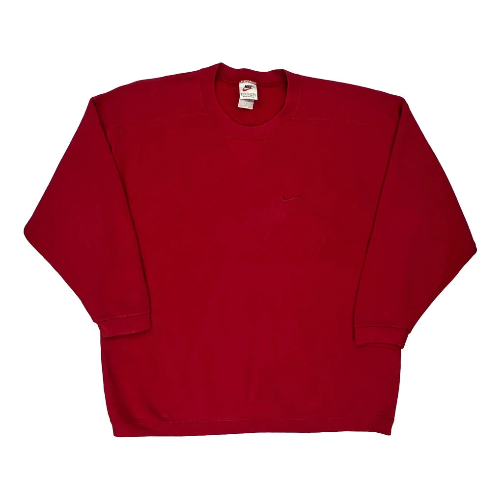 Made In USA Age 11-12 Nike Sweatshirt - Medium Red Cotton Refurbished - Thrifted (note: this is a term often used to describe second- refurbished available on Cerqular