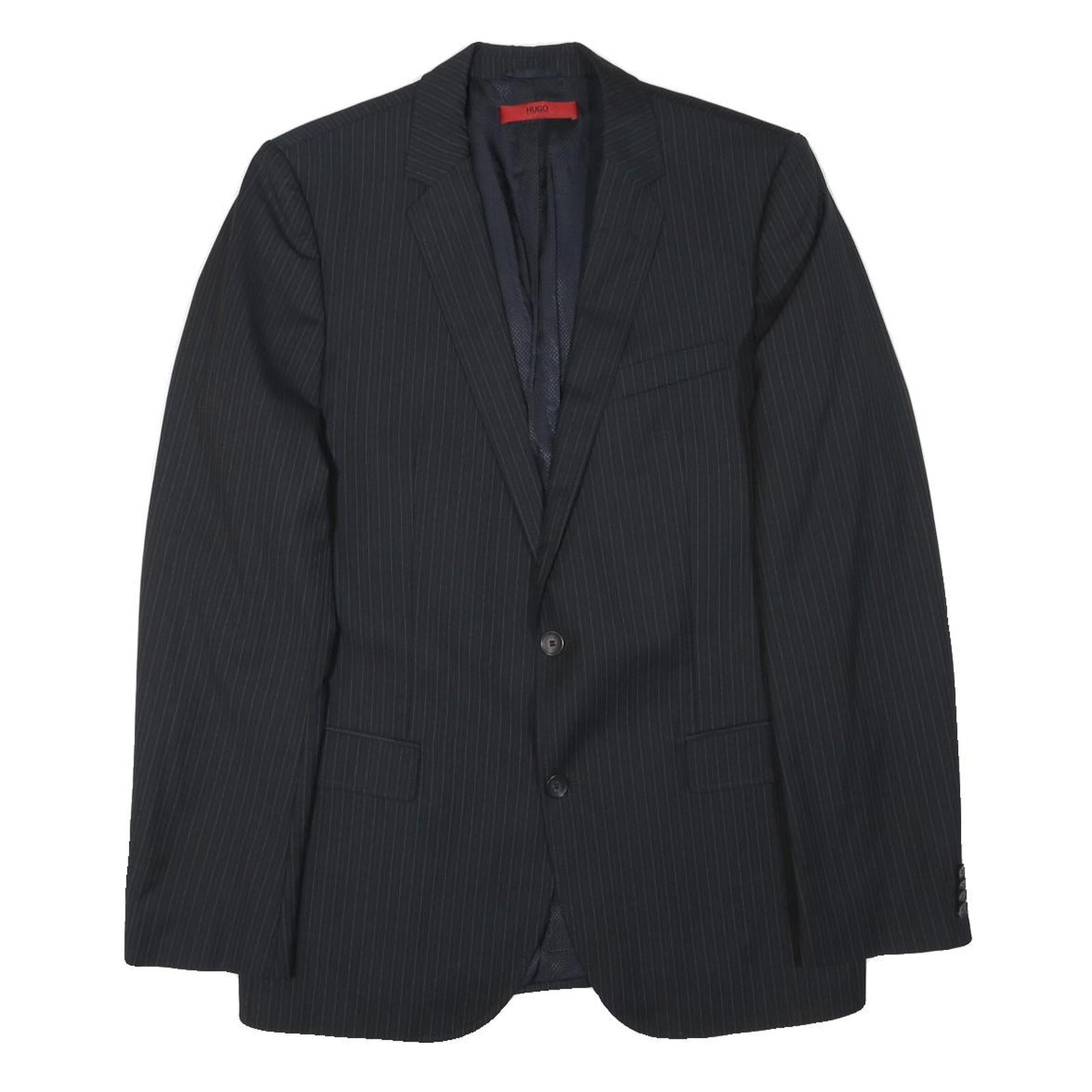 HUGO Mens Black Pinstripe Tailored Wool Jacket M Button Formal Wear Refurbished - N/A refurbished available on Cerqular