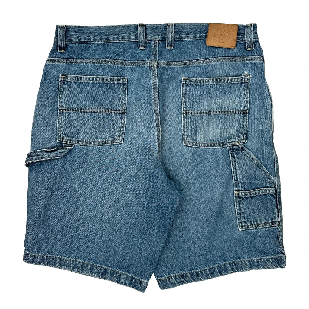 Unbranded Carpenter Shorts - 34W 9L Blue Cotton Refurbished - Thrifted (note: this is a term often used to describe second- refurbished available on Cerqular