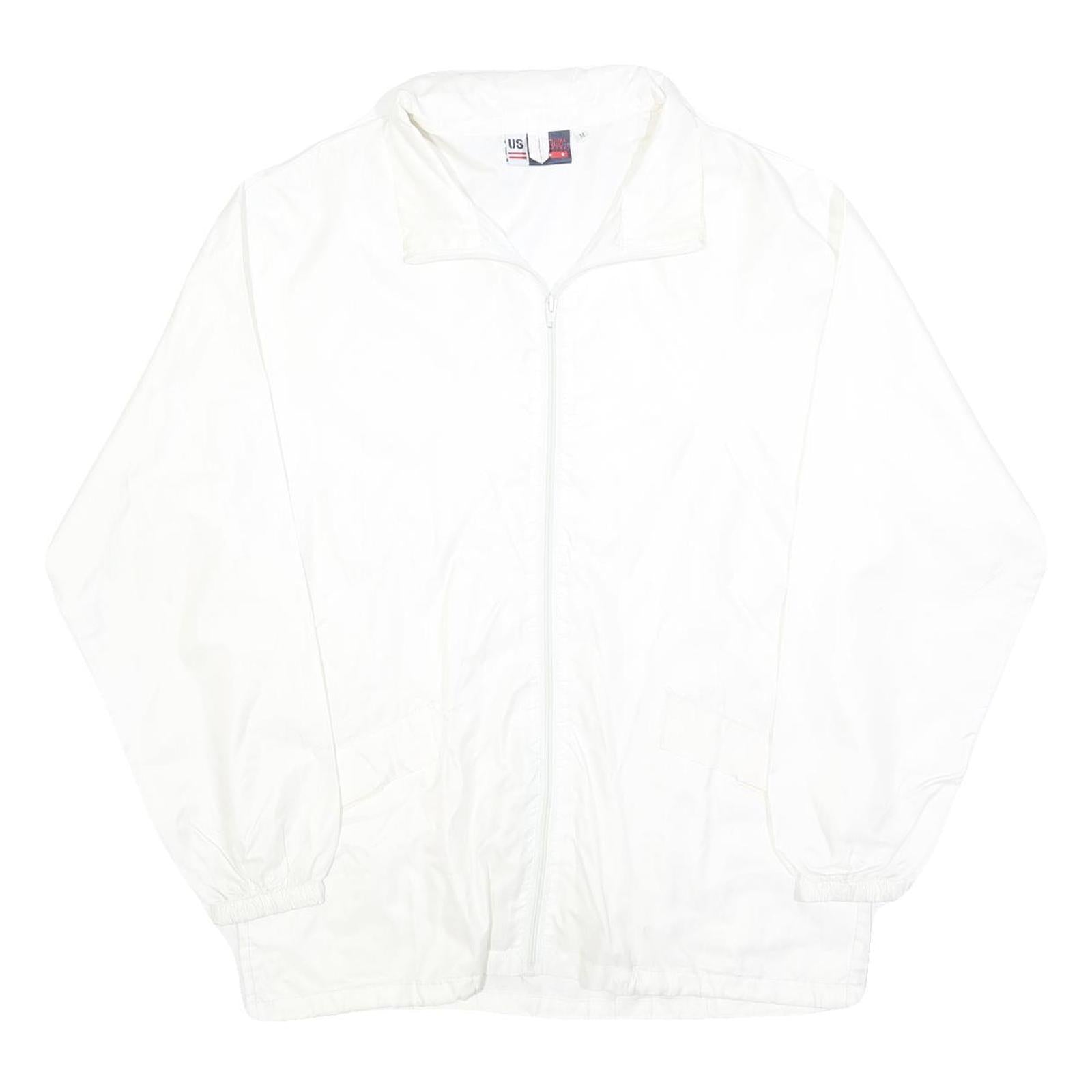 US BASIC Mens White Zip Up Nylon Jacket M Plain Lightweight Windbreaker Refurbished - N/A refurbished available on Cerqular