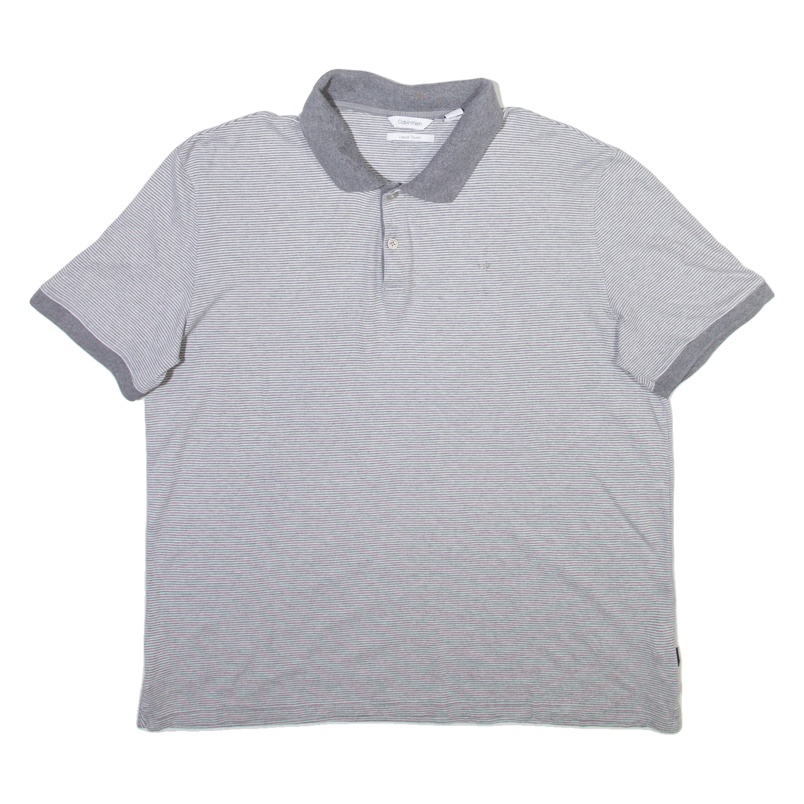 CALVIN KLEIN Mens Polo Shirt Grey Striped L Refurbished - N/A refurbished available on Cerqular