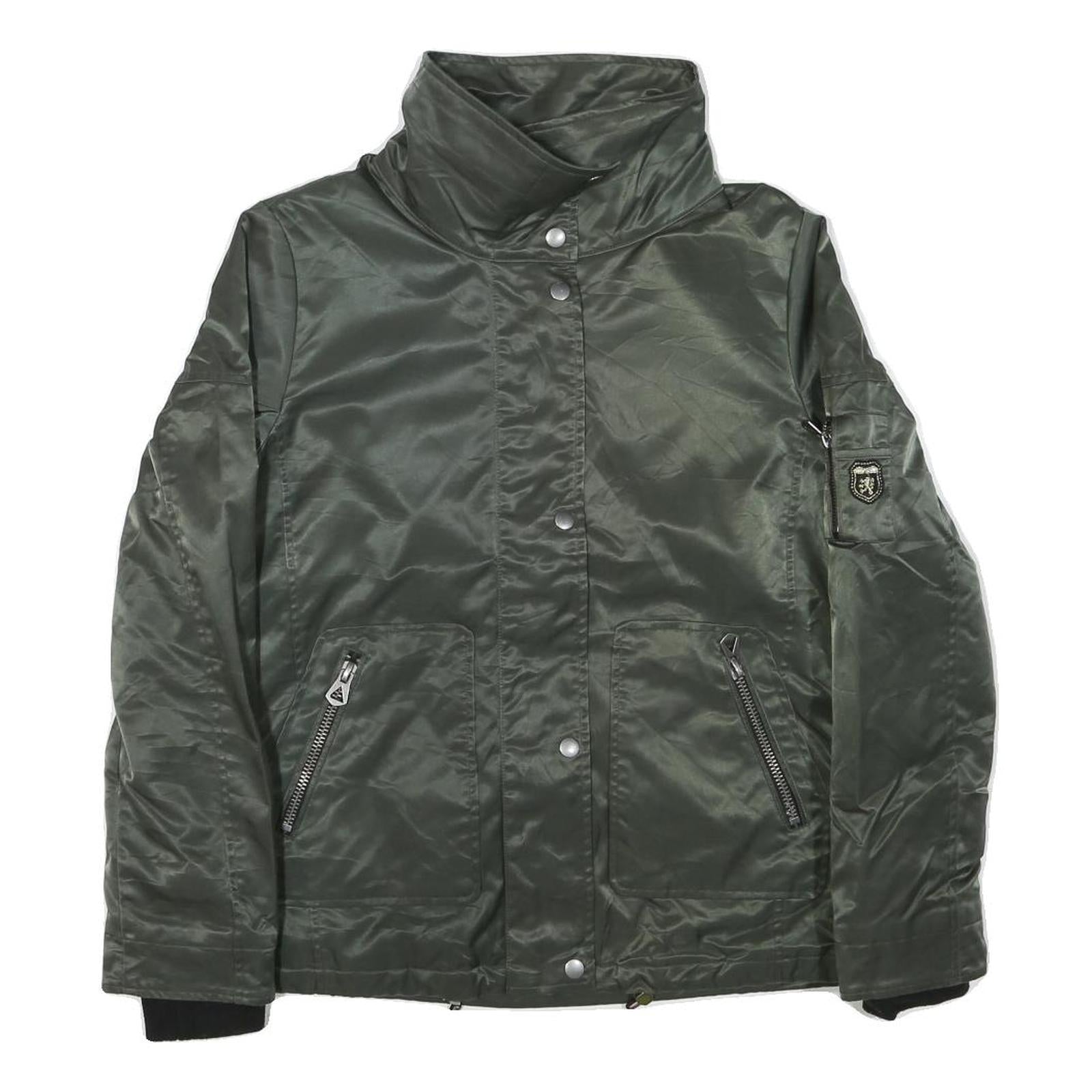 GUESS Womens Green Zip Up Jacket M Polyester Blend Plain Casual Winter Outerwear Refurbished - N/A refurbished available on Cerqular