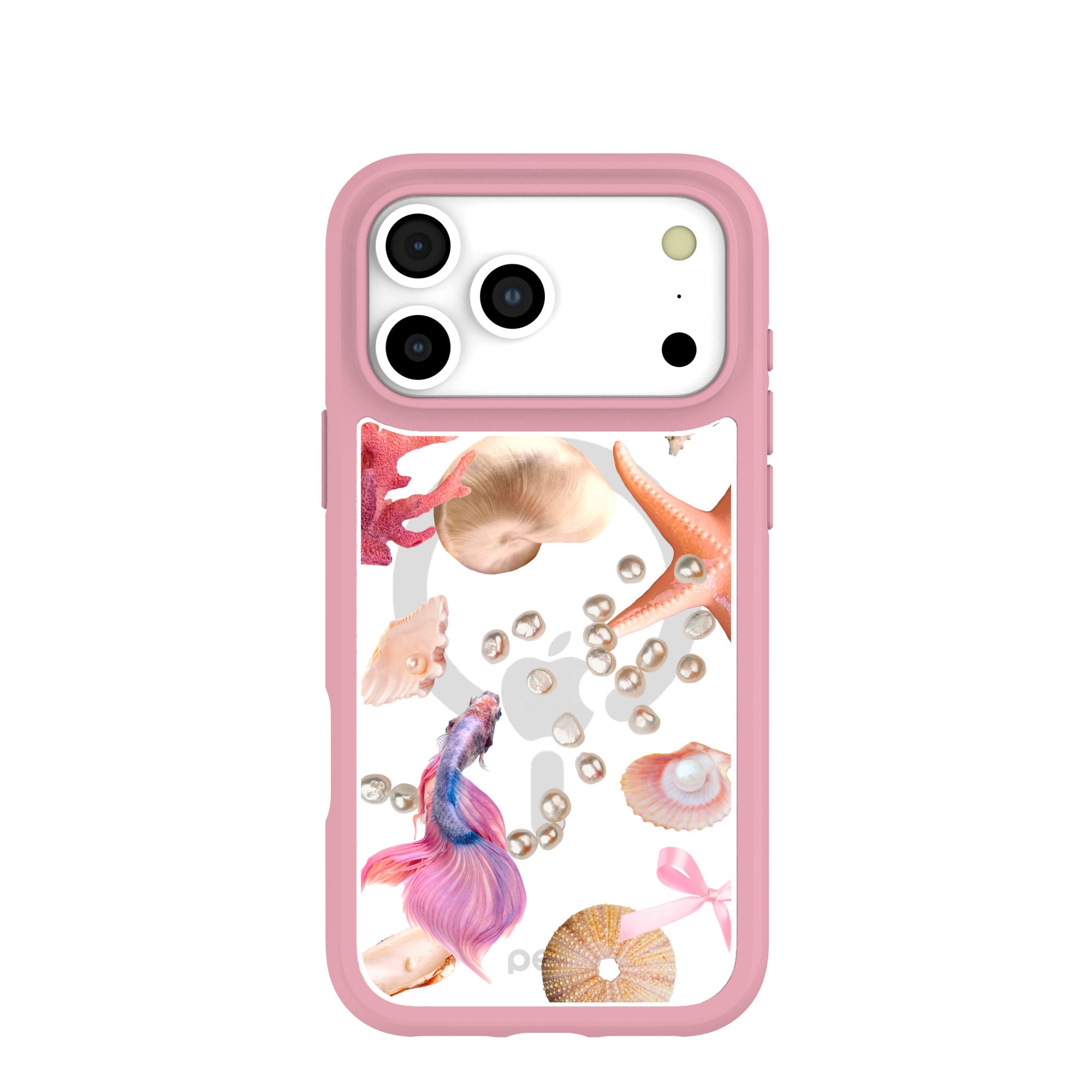 Clear Aqua Dreams iPhone 17 Pro Max Case With Petal Pink Ridge (MagSafe included) Refurbished - Pela Case refurbished available on Cerqular