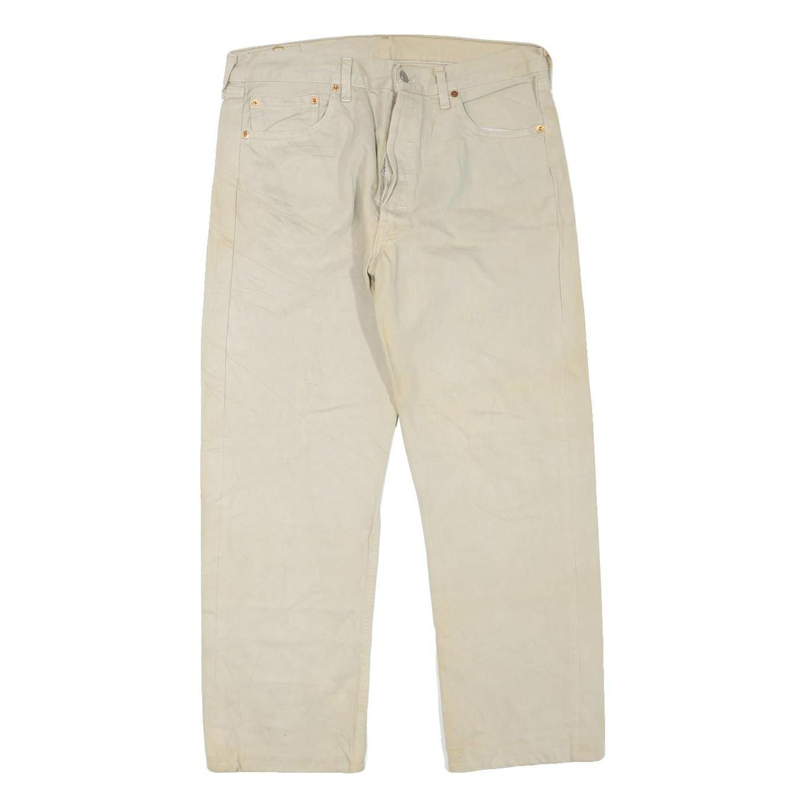 LEVI'S 501 Mens Jeans Beige Regular Straight Denim W34 L26 Button Cotton Blend Refurbished - N/A refurbished available on Cerqular
