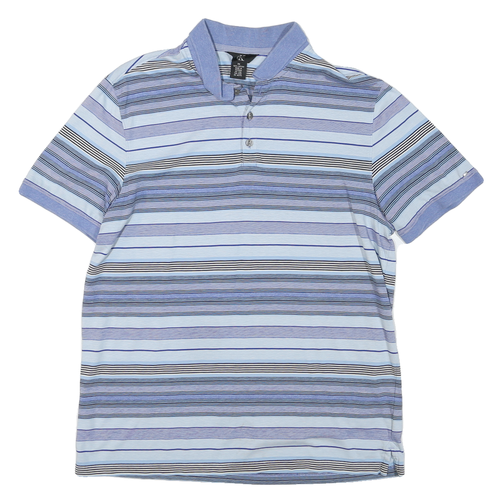 CALVIN KLEIN Mens Blue & Black Striped Short Sleeve Polo Shirt M Cotton Casual Refurbished - N/A refurbished available on Cerqular