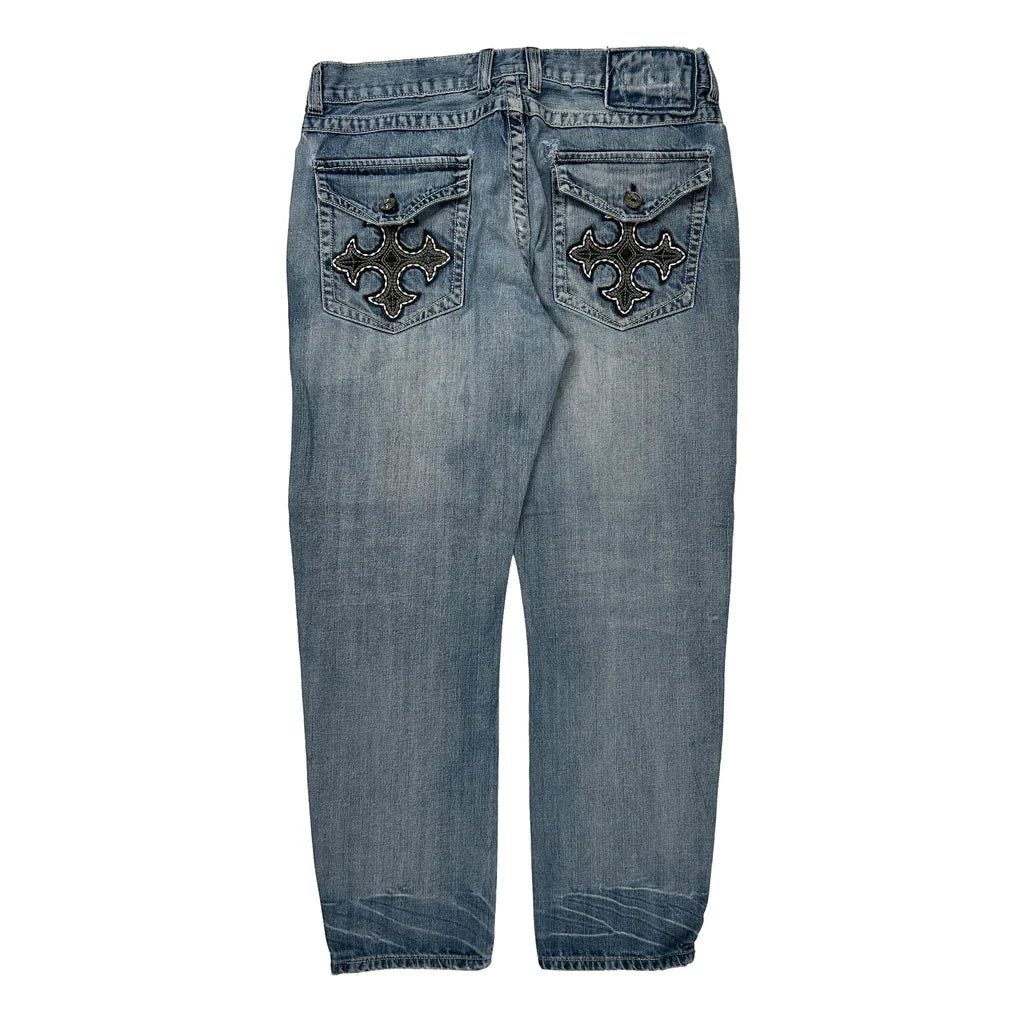 Helix Boot Cut Jeans - 36W 30L Light Wash Cotton Refurbished - Thrifted (note: this is a term often used to describe second- refurbished available on Cerqular