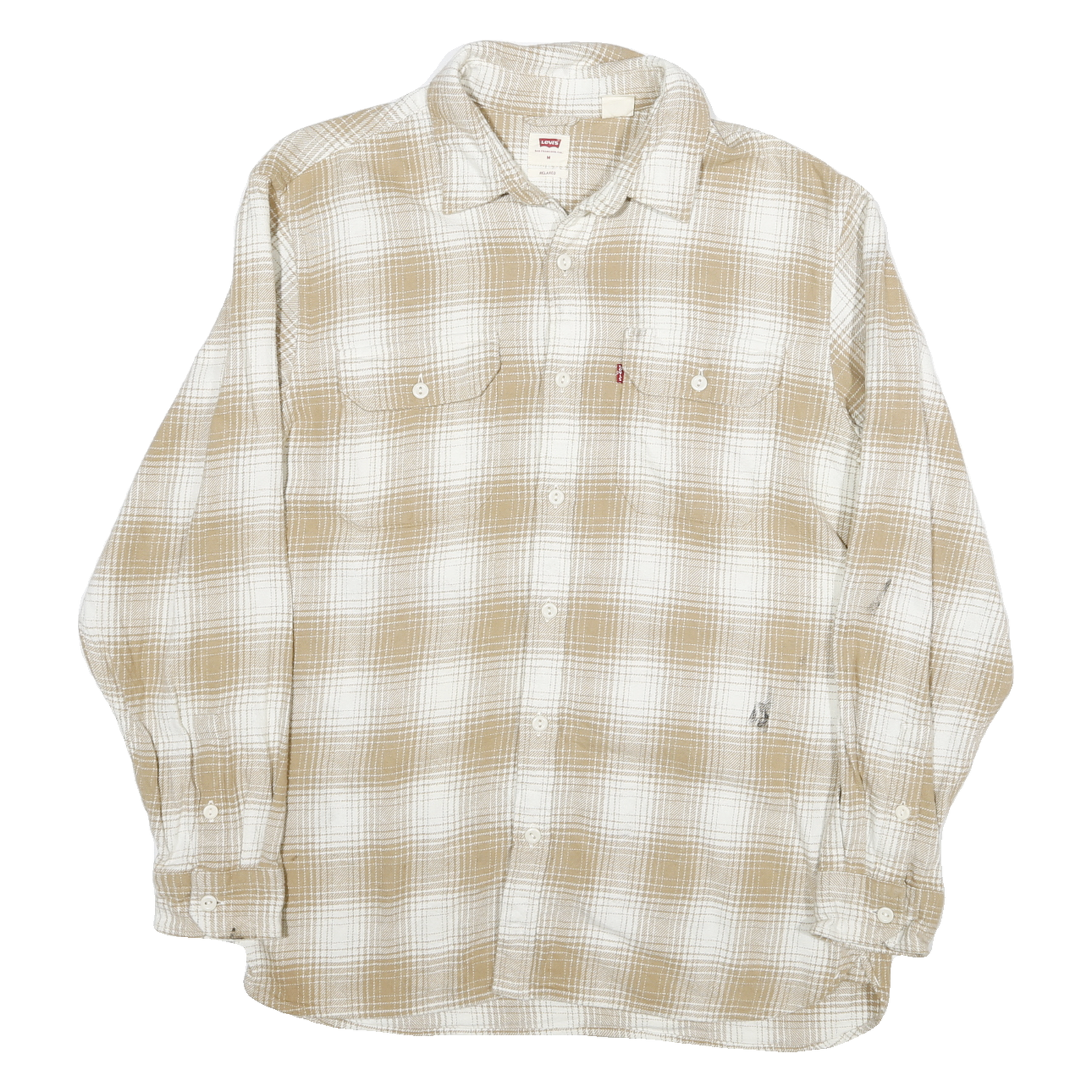 LEVI'S Mens Beige & White Check Shirt M Cotton Blend Casual Button Shirt Refurbished - N/A refurbished available on Cerqular