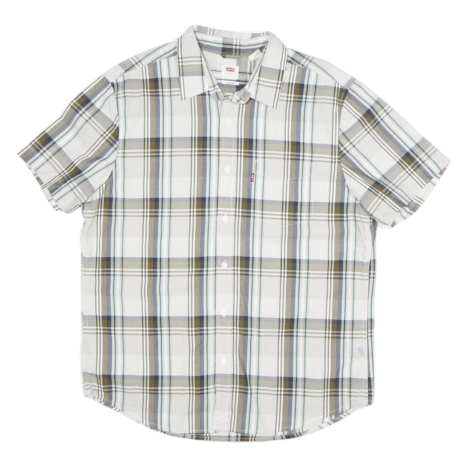 Buy LEVI'S Mens White & Green Check Shirt L Cotton Blend Casual Button Up Refurbished - $35.09 LEVI'S Mens White & Green Check Shirt L Cotton Blend Casual Button Up Refurbished - N/A refurbished available on Cerqular