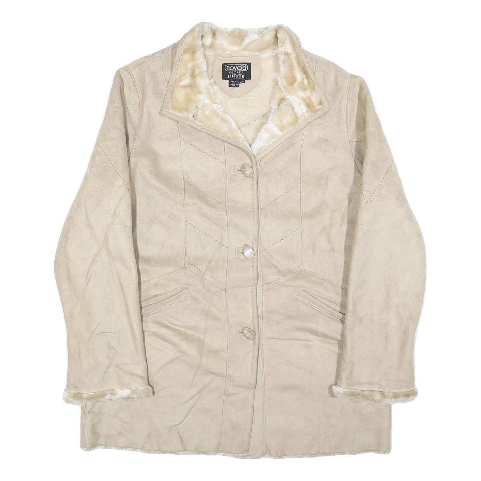NOVELTI Womens Beige Polyester Button Jacket L Faux Fur Lined Winter Outerwear Refurbished - N/A refurbished available on Cerqular