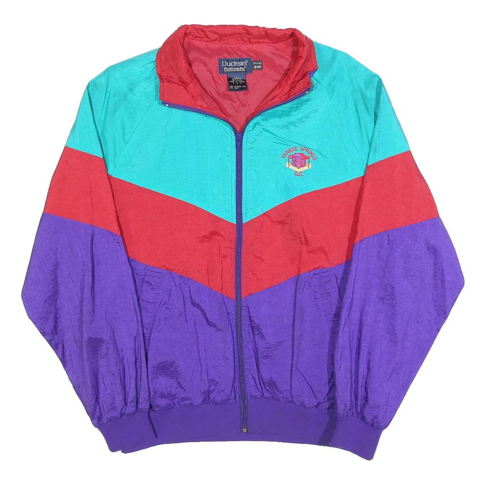 DUCKSTER Womens Blue & Red Purple Colourblock Nylon Zip Jacket L Lightweight Refurbished - N/A refurbished available on Cerqular
