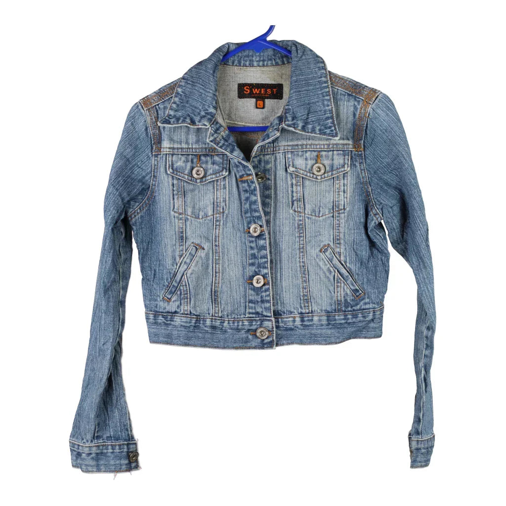 Buy S. West Cropped Denim Jacket - Large Blue Cotton Refurbished - $28.13 S. West Cropped Denim Jacket - Large Blue Cotton Refurbished - Thrifted (note: this is a term often used to describe second- refurbished available on Cerqular
