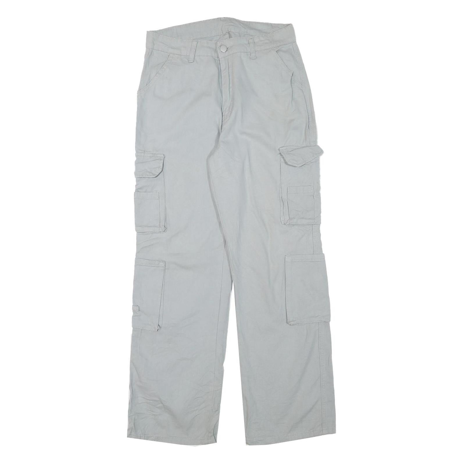 Mens Cotton Blend Relaxed Cargo Trousers Light Grey W28 L29 Durable Zip Fit Refurbished - N/A refurbished available on Cerqular