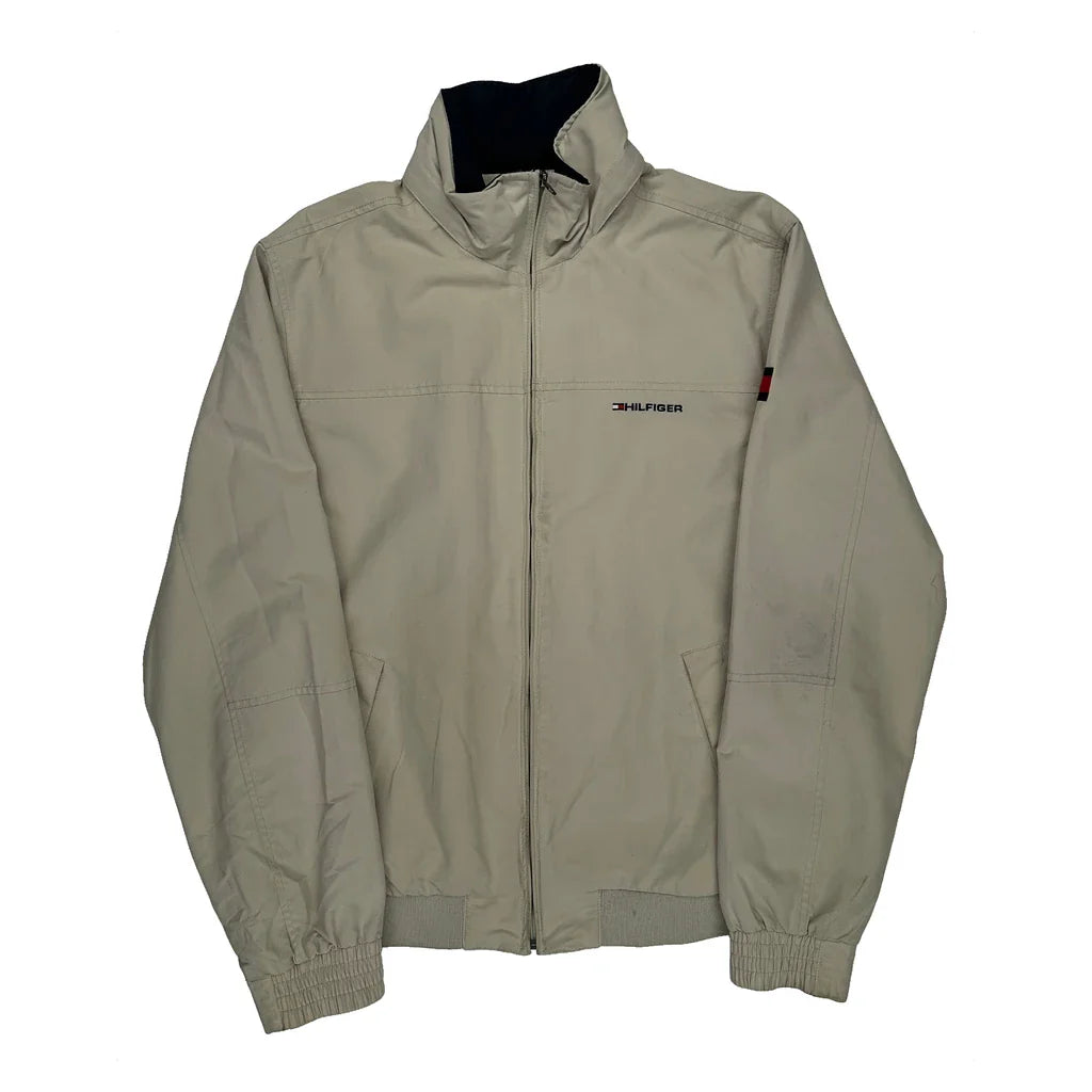 Tommy Hilfiger Spellout Harrington Jacket - Large Beige Polyester Refurbished - Thrifted (note: this is a term often used to describe second- refurbished available on Cerqular