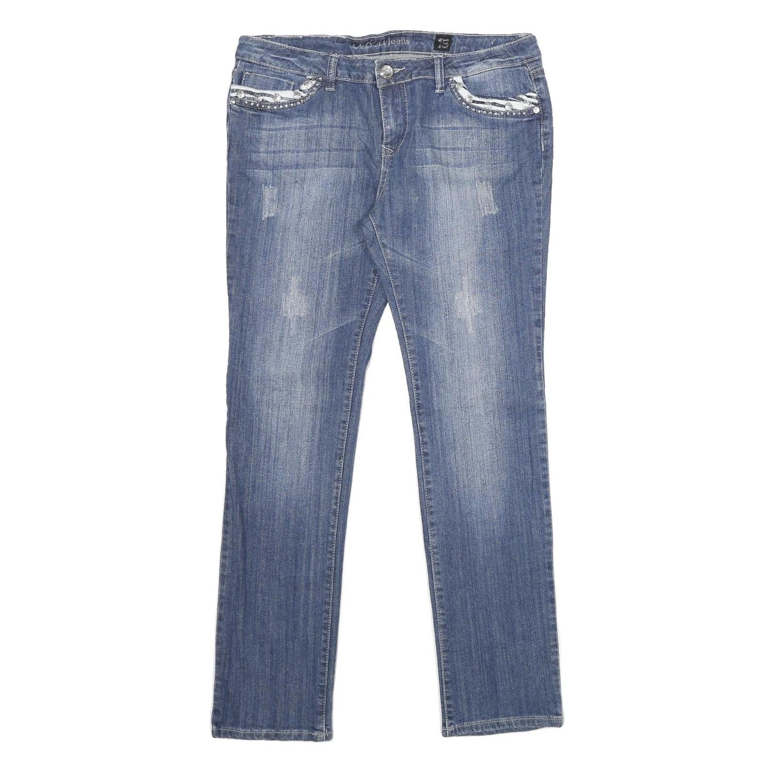 CLASH Womens Jeans Blue Relaxed Straight Denim Medium W32 L32 Embellished Refurbished - N/A refurbished available on Cerqular