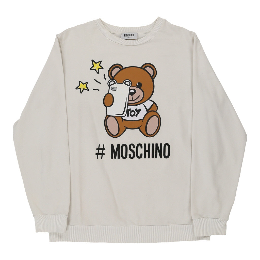 14 Years Moschino Graphic Sweatshirt - Medium White Cotton | Size: medium Refurbished - N/A (Preloved Designer is not a specific brand, it refurbished available on Cerqular