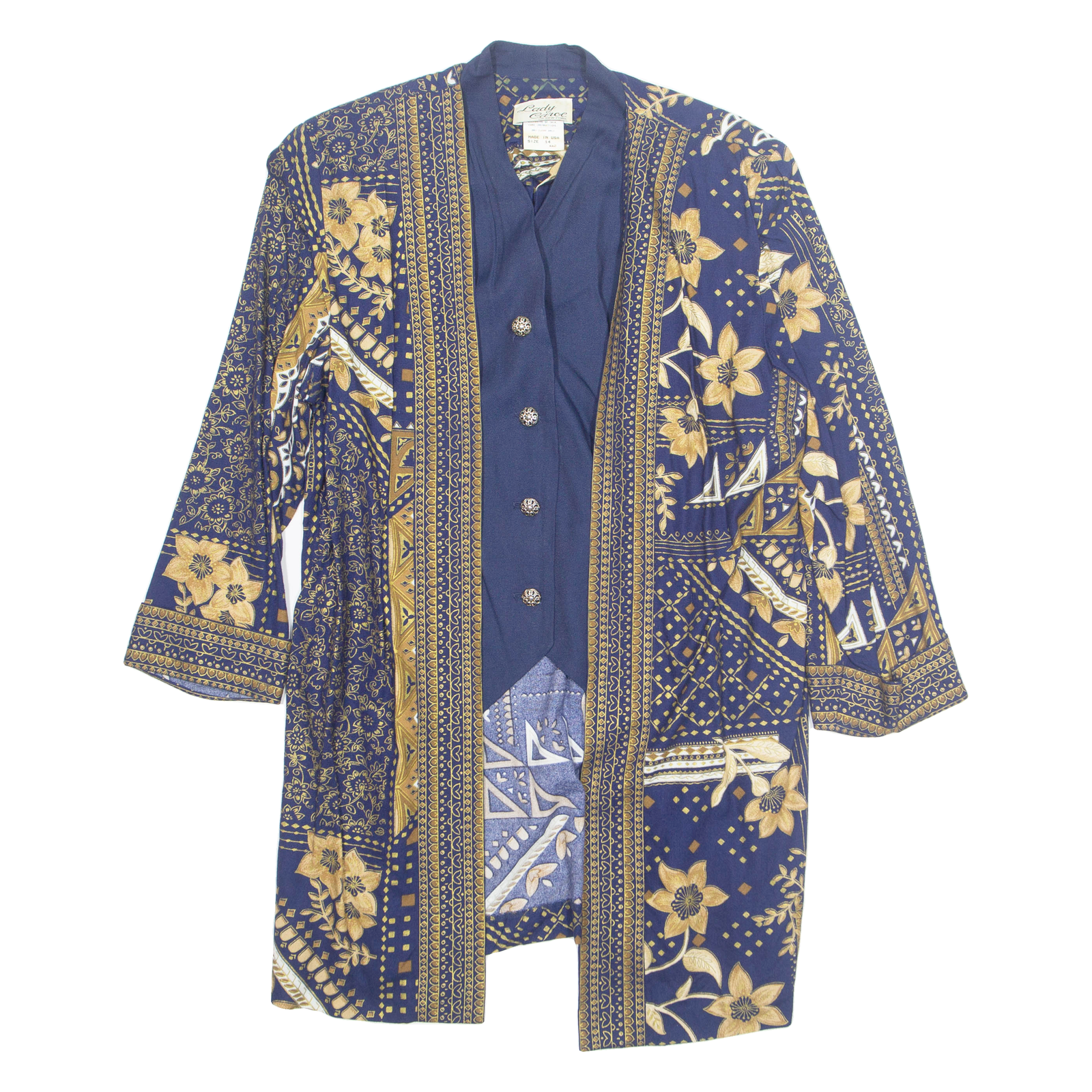 LADY CAROL NEW YORK Womens Printed Blouse Blue V-Neck Crazy Pattern L Refurbished - N/A refurbished available on Cerqular