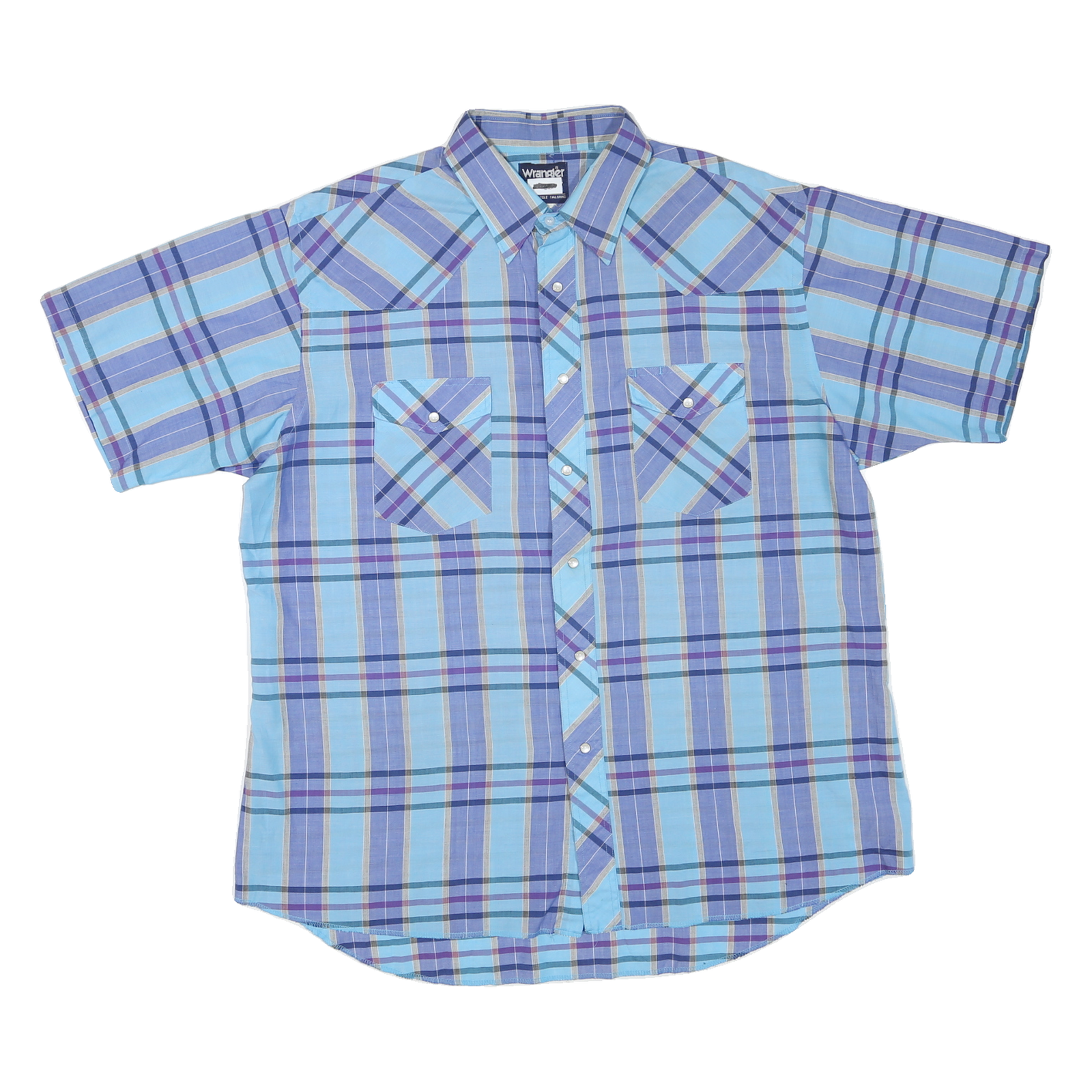 WRANGLER Mens Blue & Purple Check Shirt L Casual Cotton Blend Western Style Refurbished - N/A refurbished available on Cerqular
