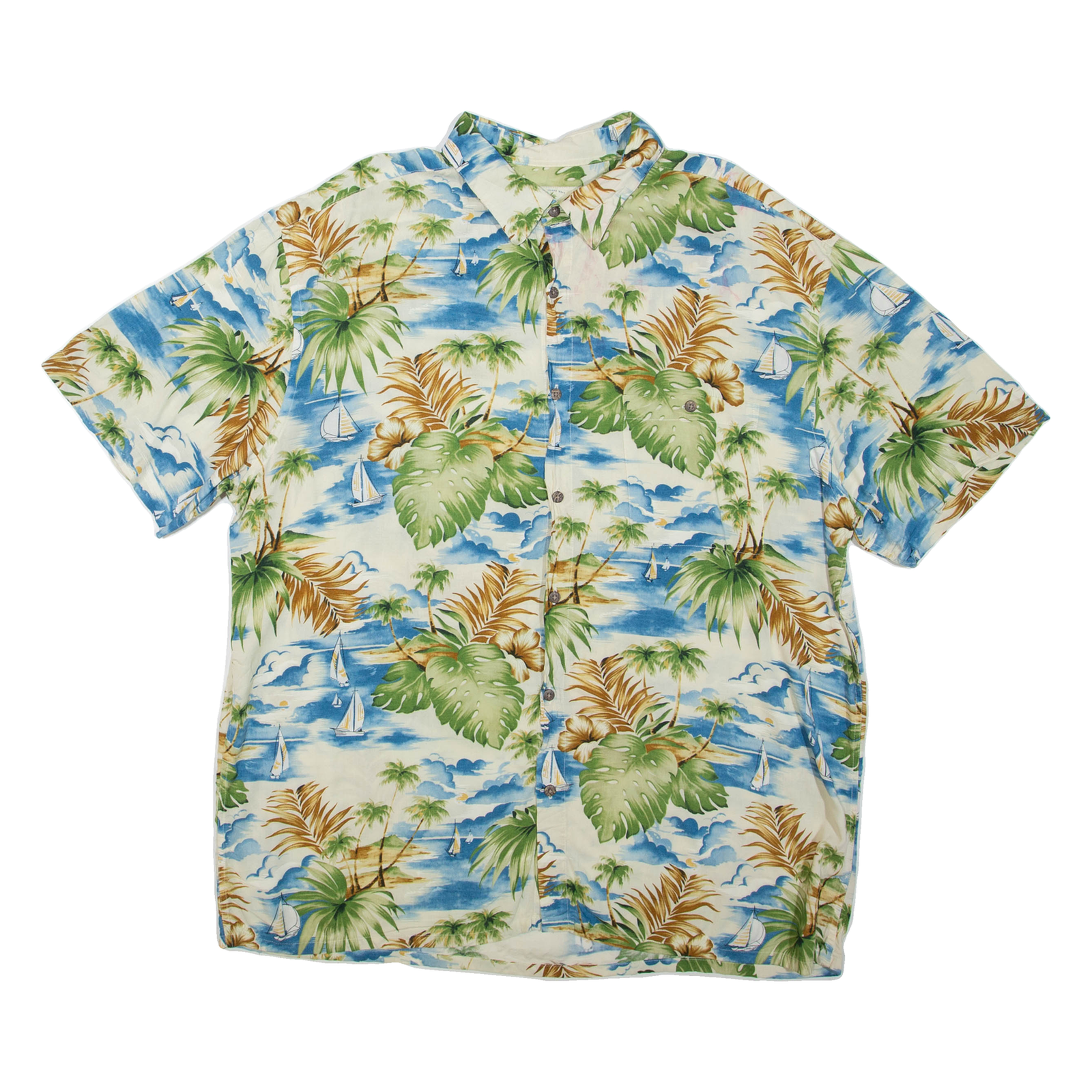 ISLAND SHORES Mens Hawaiian Shirt Blue Crazy Pattern XL Refurbished - N/A refurbished available on Cerqular