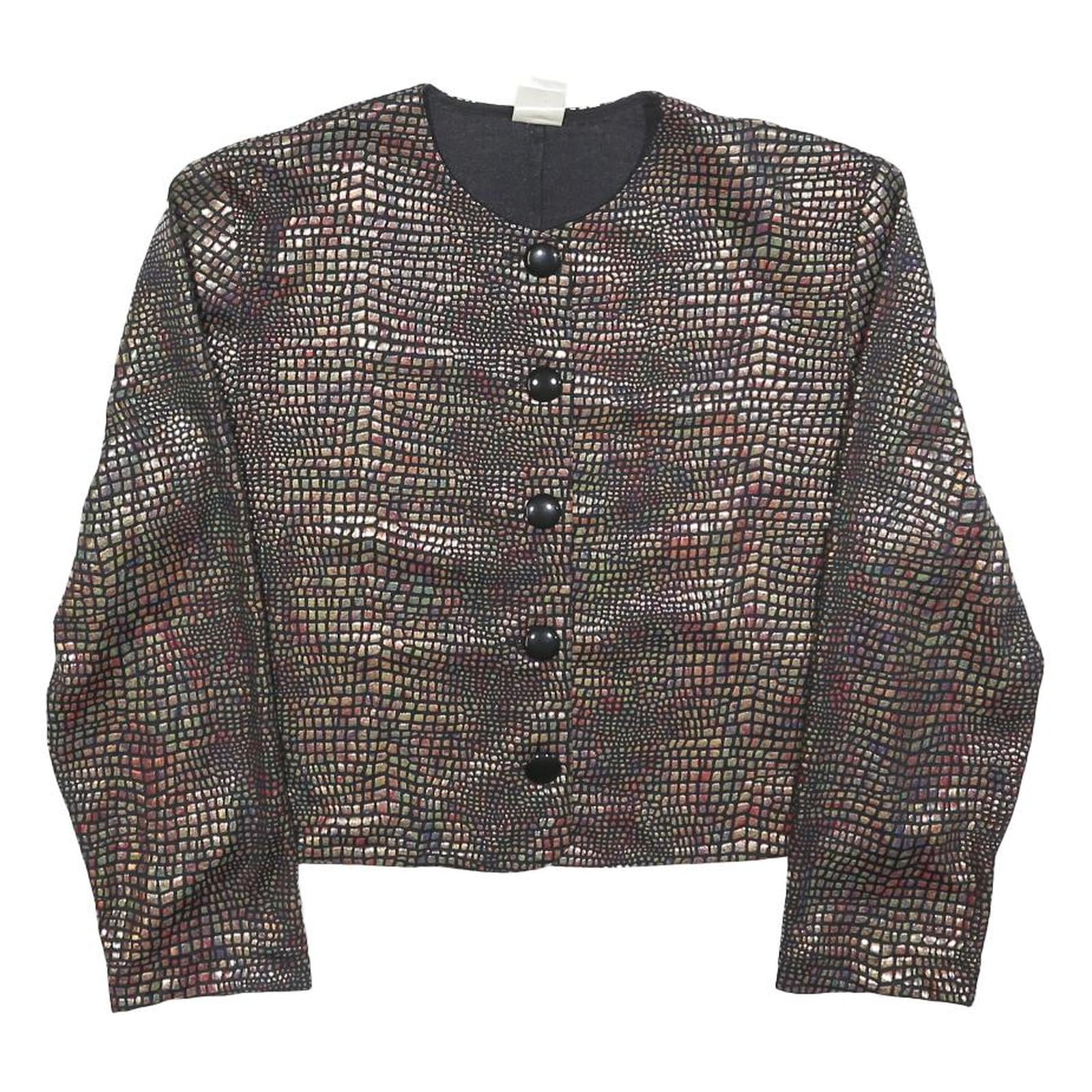 DIVINA Womens Brown Button Jacket S Polyester Blend Patterned Cropped Stylish Refurbished - N/A refurbished available on Cerqular
