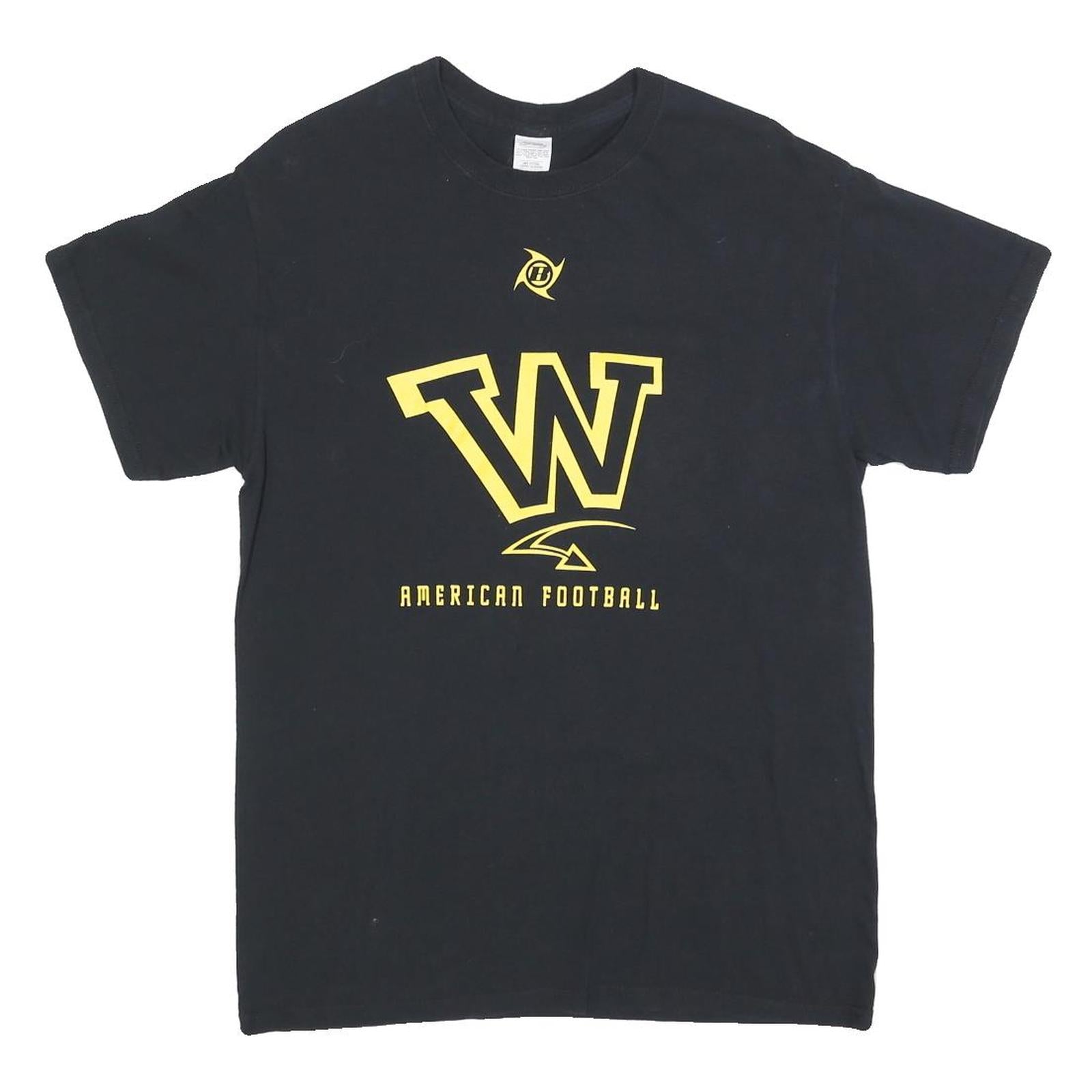 GILDAN Mens Black & Yellow American Football Graphic T-Shirt M Short Sleeve Crew Refurbished - N/A refurbished available on Cerqular