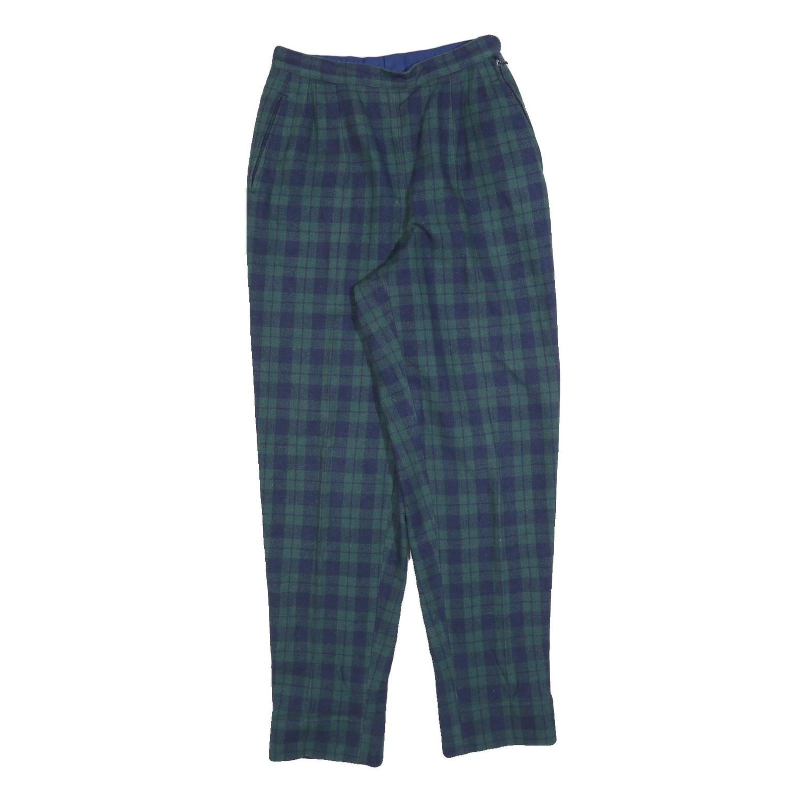 Womens Wool Slim Green & Blue Tartan Zip Trousers W24 L30 Refurbished - N/A refurbished available on Cerqular