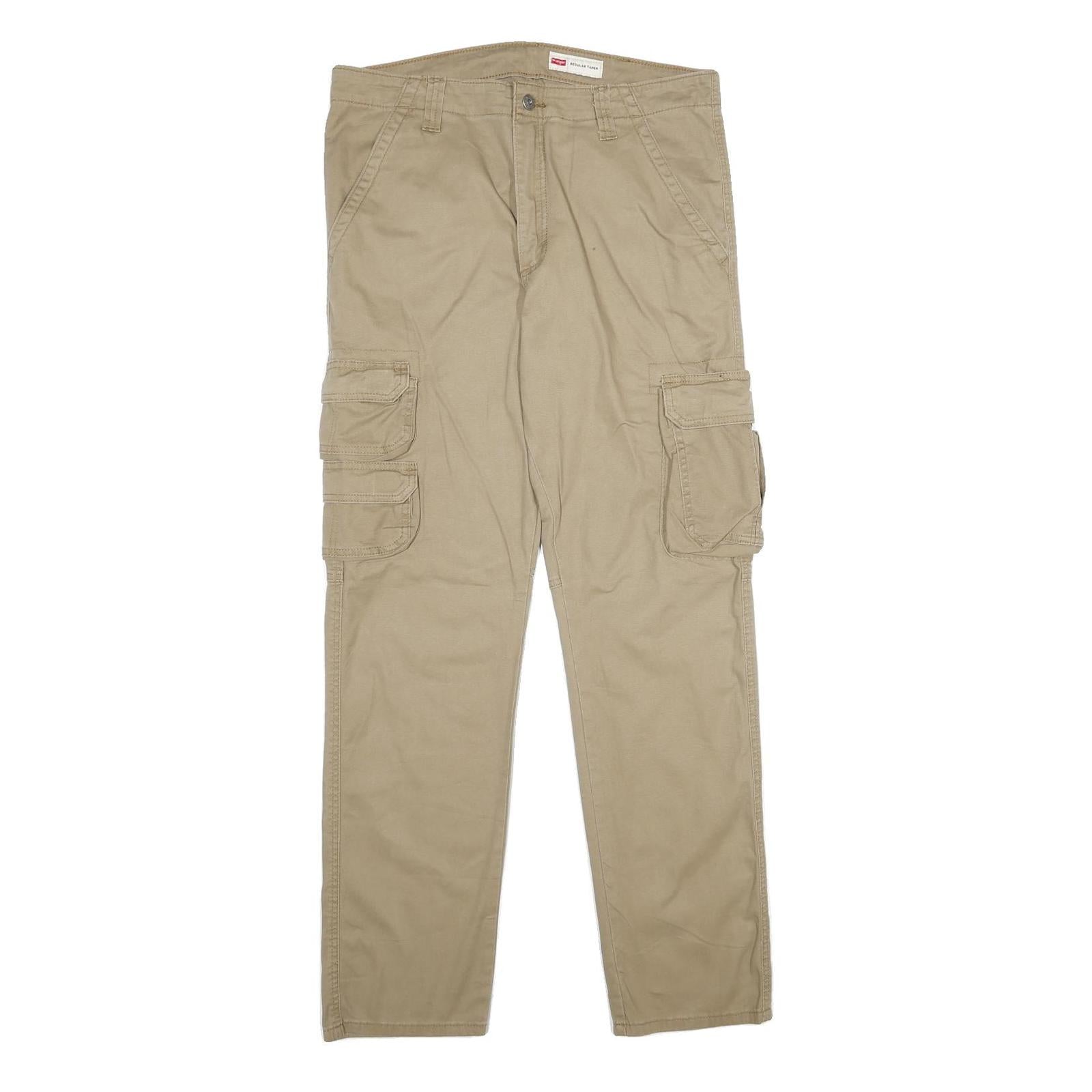 WRANGLER Mens Cotton Blend Beige Regular Cargo Trousers W34 L32 Utility Pocket Refurbished - N/A refurbished available on Cerqular