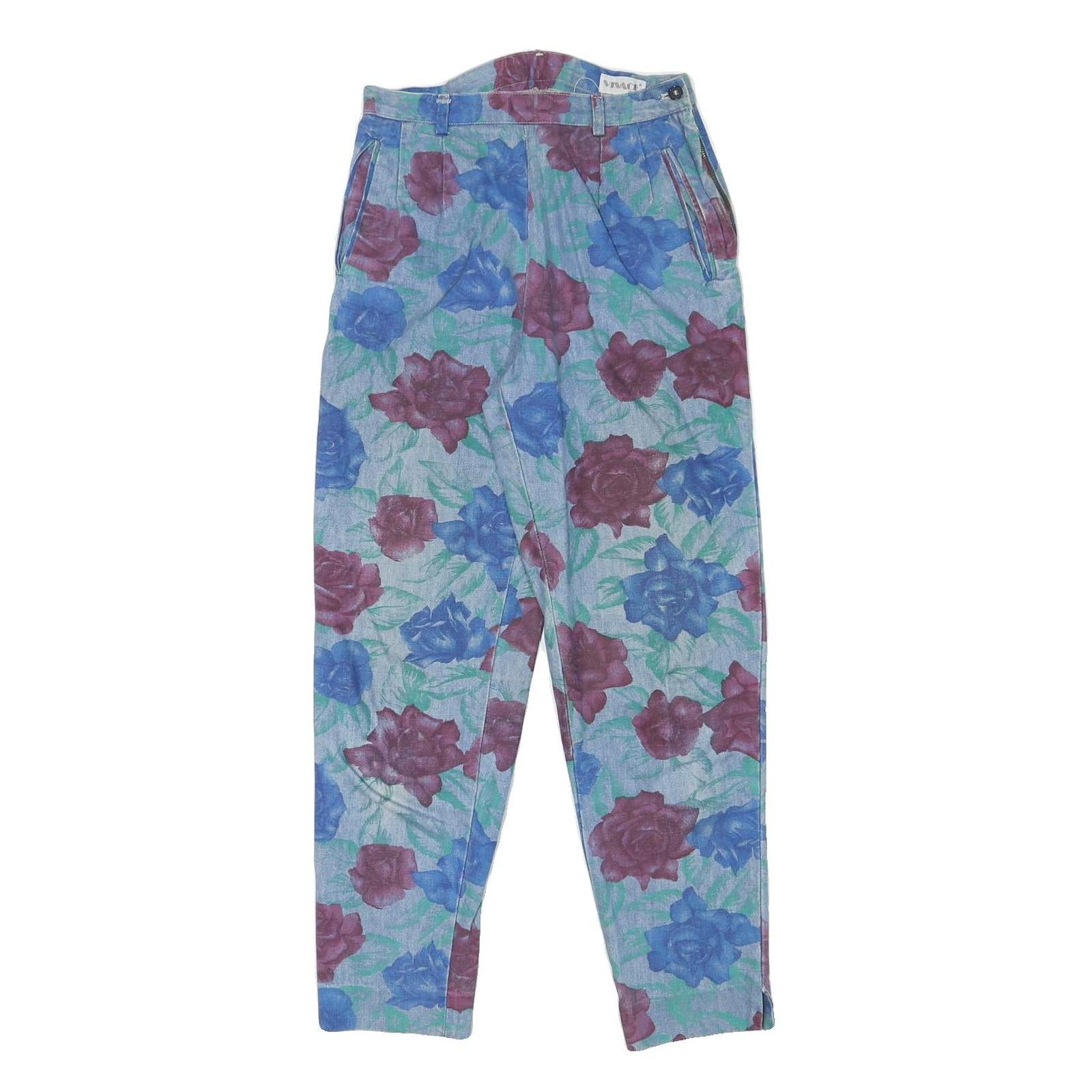 VIVACE Womens Cotton Blend Blue & Maroon Floral Relaxed Trousers W26 L28 Refurbished - N/A refurbished available on Cerqular