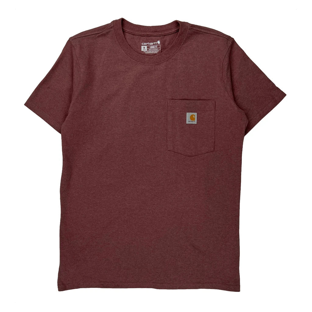 Carhartt T-Shirt - Medium Red Cotton Refurbished - Thrifted (note: this is a term often used to describe second- refurbished available on Cerqular