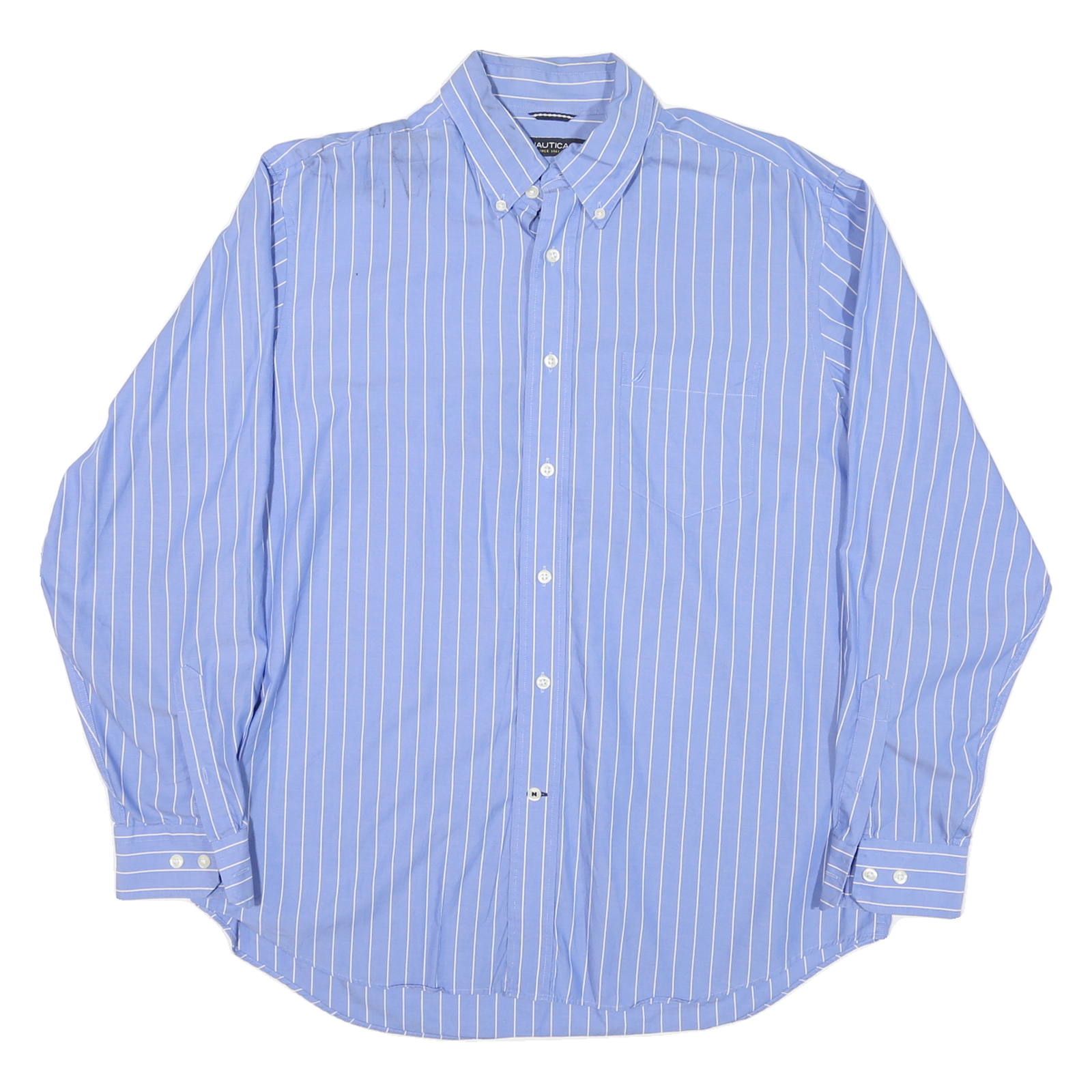 NAUTICA Mens Blue & White Stripe Shirt L Button Down Collar Cotton Blend Casual Refurbished - N/A refurbished available on Cerqular