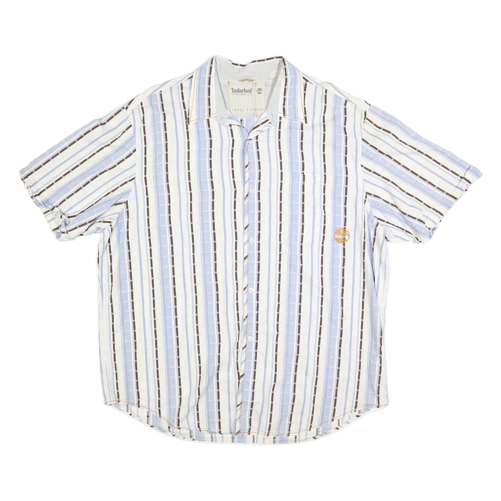 TIMBERLAND Mens Blue & Brown Stripe Shirt 2XL Loose Fit Cotton Blend Casual Refurbished - N/A refurbished available on Cerqular