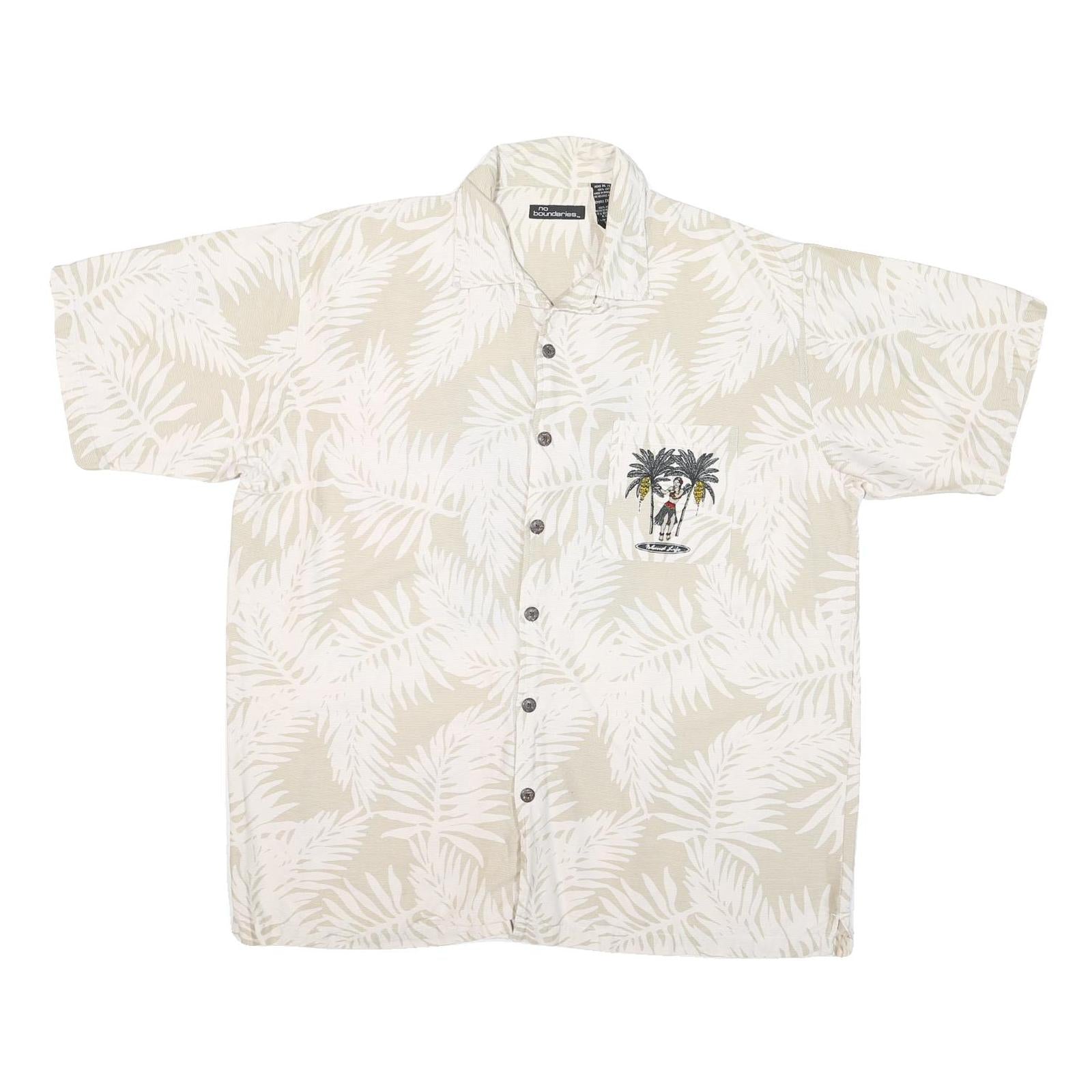 NO BOUNDRIES Mens Beige White Palm Leaf Printed Shirt XL Hawaiian Style Refurbished - N/A refurbished available on Cerqular