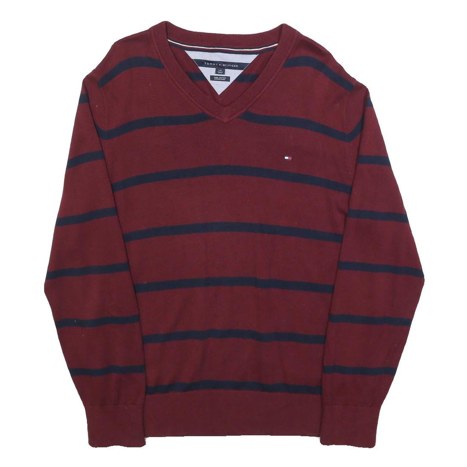 Buy TOMMY HILFIGER Mens Maroon & Navy Striped Pattern V-Neck Basic Knit L Jumper Refurbished - $32.49 TOMMY HILFIGER Mens Maroon & Navy Striped Pattern V-Neck Basic Knit L Jumper Refurbished - N/A refurbished available on Cerqular