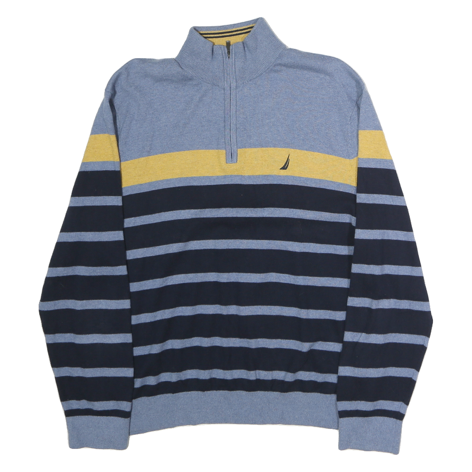 NAUTICA Mens Blue & Yellow Patterned Cotton Pullover 1/4 Zip Jumper XL Striped Refurbished - N/A refurbished available on Cerqular