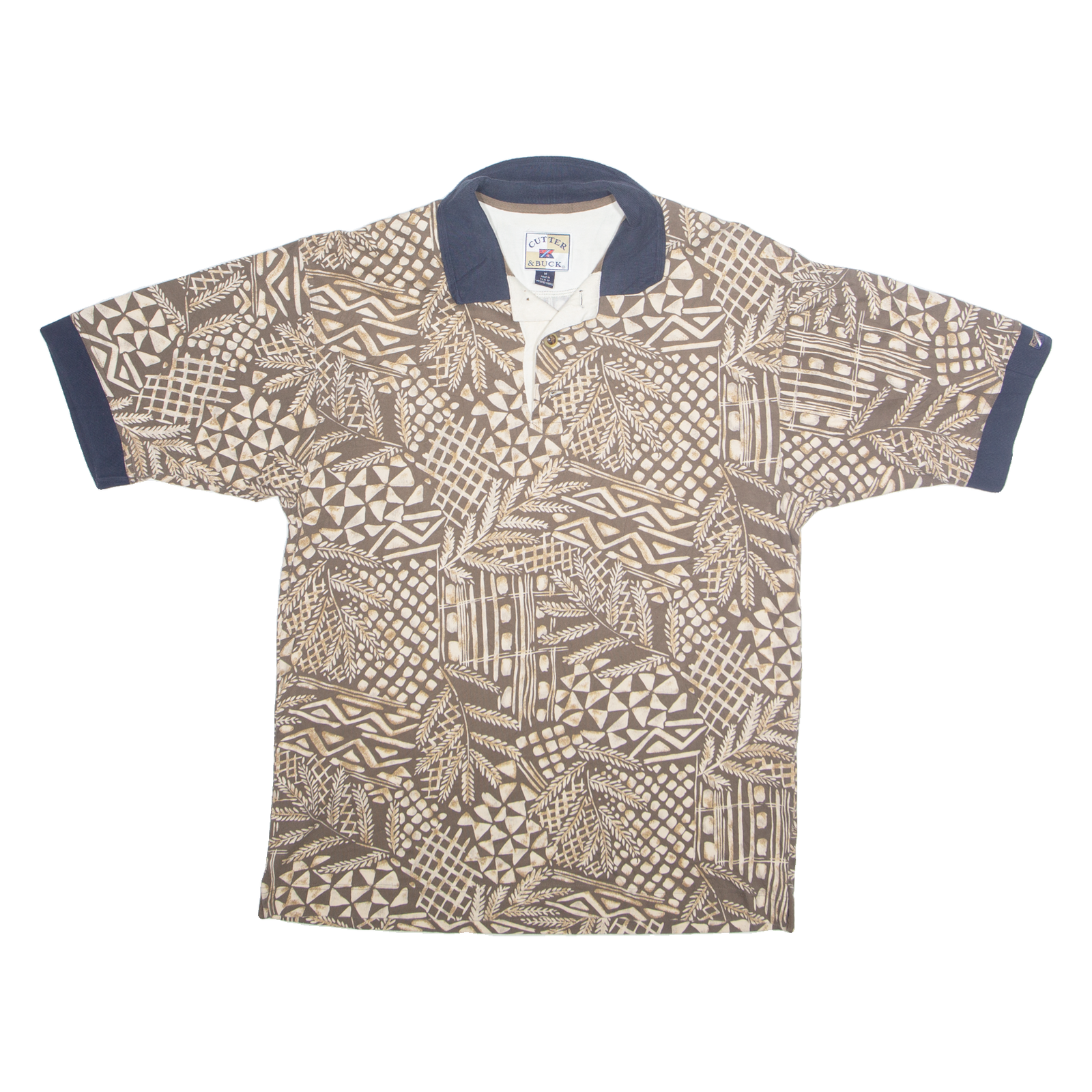 CUTTER & BUCK Mens Polo Shirt Brown 90s Crazy Pattern M Refurbished - N/A refurbished available on Cerqular