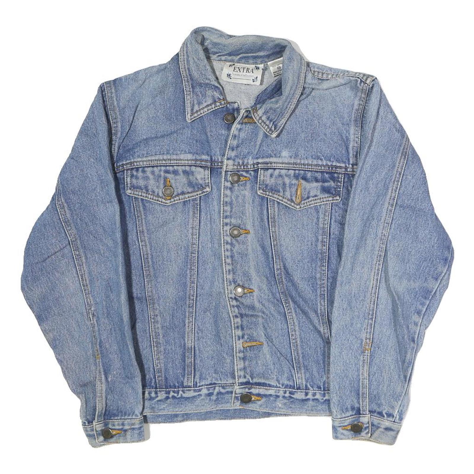 EXTRA Womens Blue Denim Cotton Button Jacket XS Classic Fit Casual Refurbished - N/A refurbished available on Cerqular