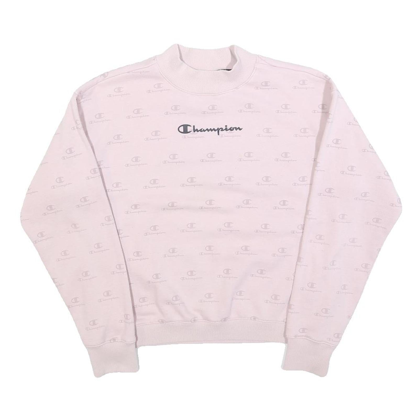 CHAMPION Womens Pink Crew Neck Sweatshirt S Cotton Blend Pullover Logo Print Refurbished - N/A refurbished available on Cerqular