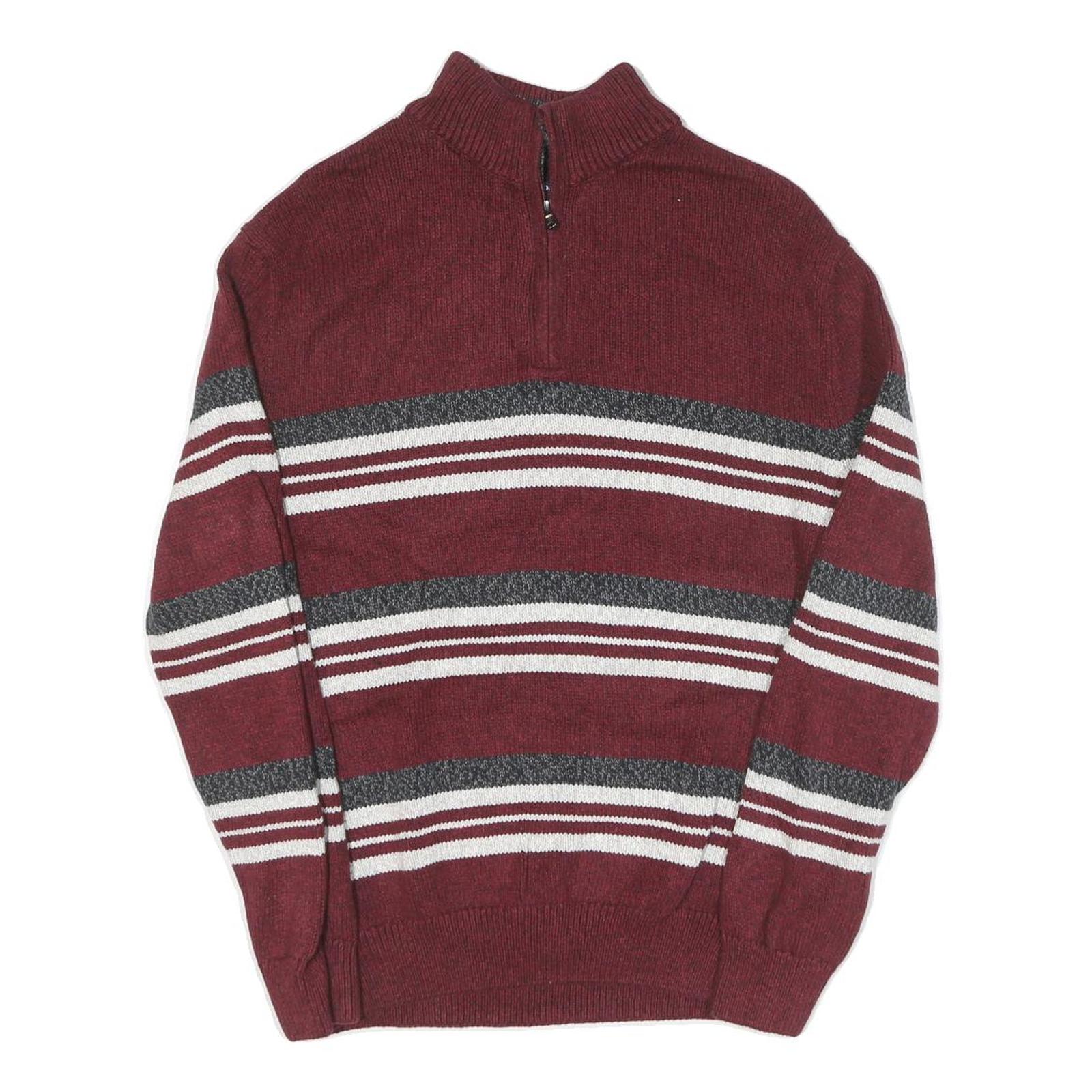 CHAPS Mens Maroon & Grey Striped Pattern Pullover Crew Neck Jumper M Cotton Refurbished - N/A refurbished available on Cerqular