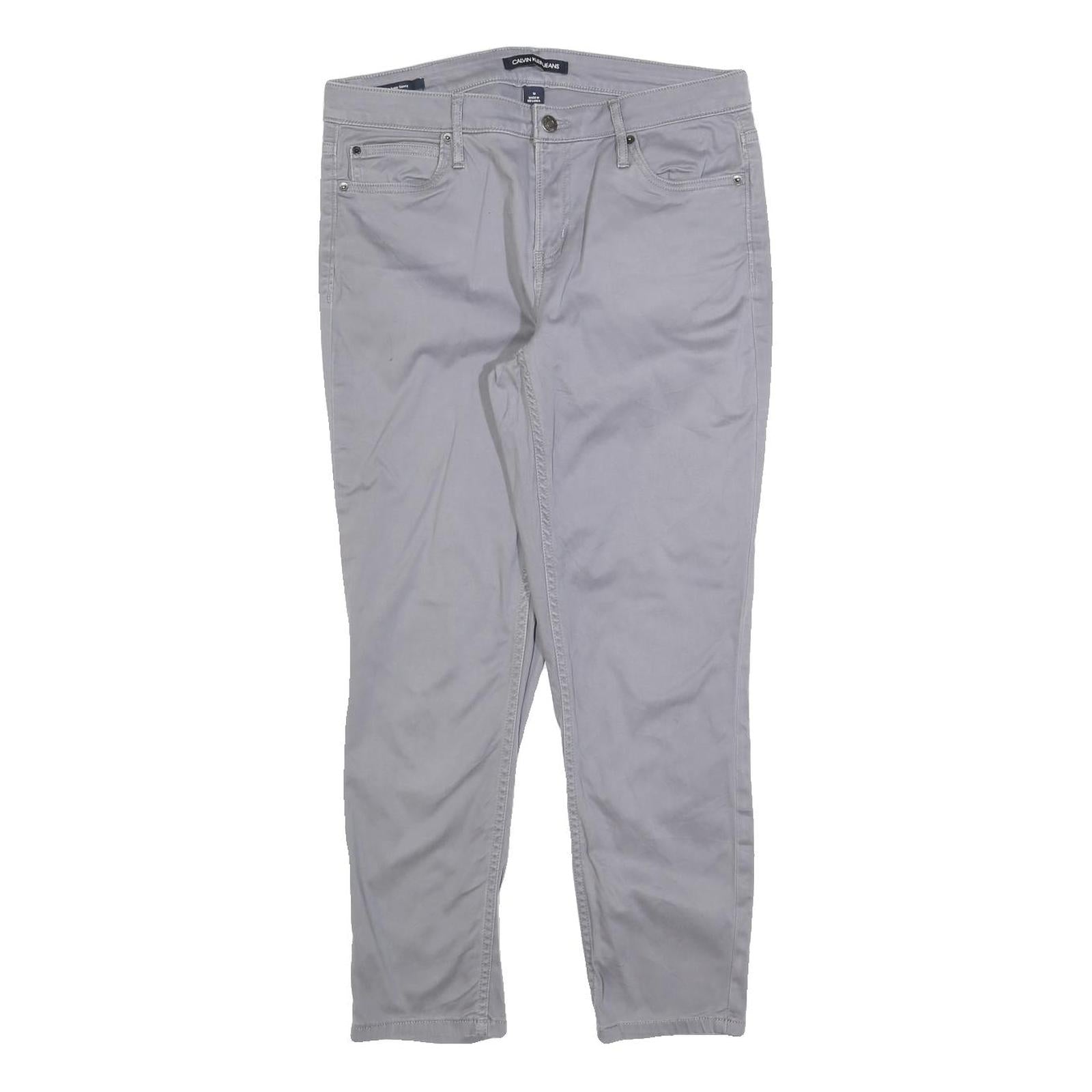 CALVIN KLEIN JEANS Womens Cotton Blend Grey Slim Slim Leg Trousers W32 L26 Refurbished - N/A refurbished available on Cerqular