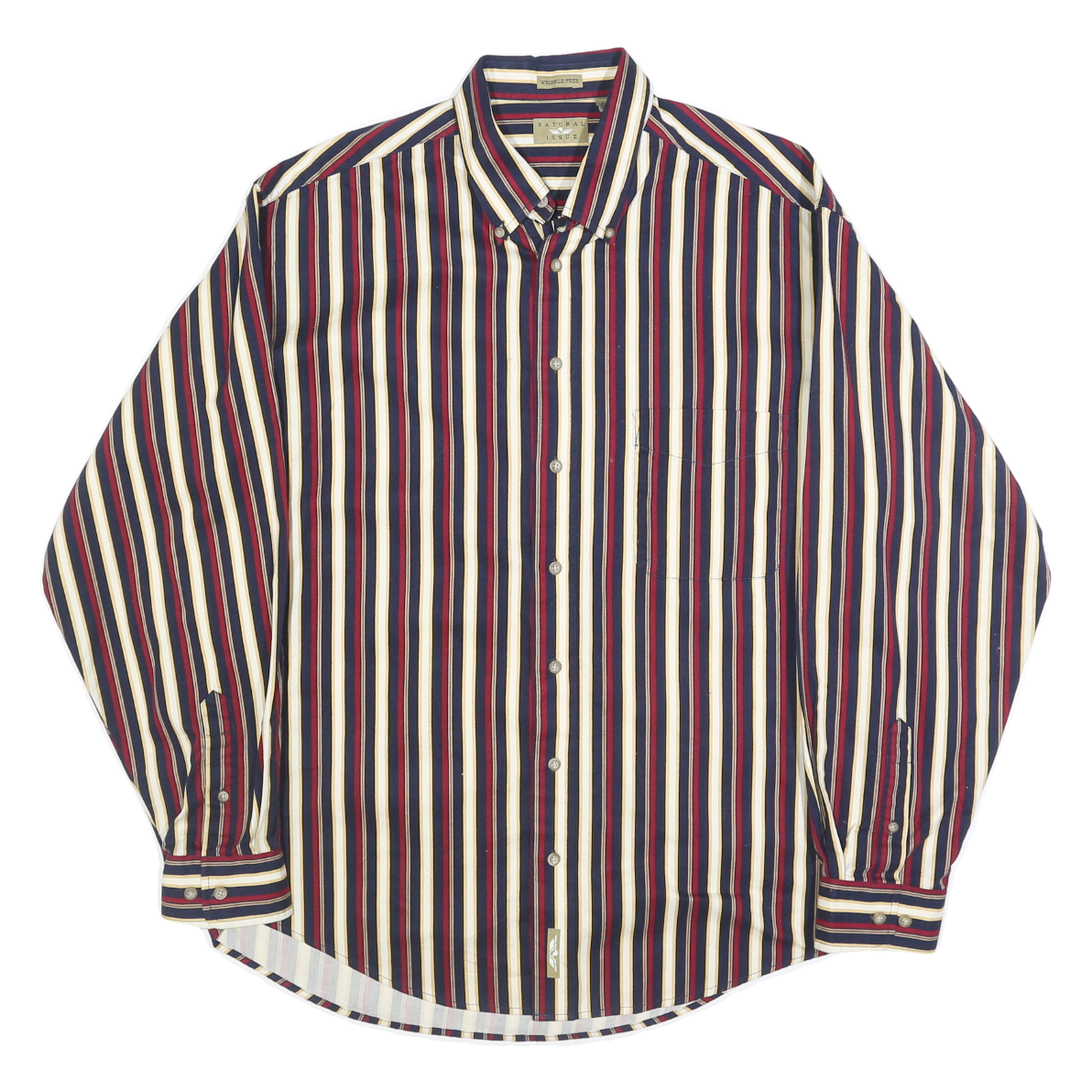 NATURAL ISSUE Mens Navy & Red Stripe Cotton Shirt XL Button Down Collar Long Refurbished - N/A refurbished available on Cerqular