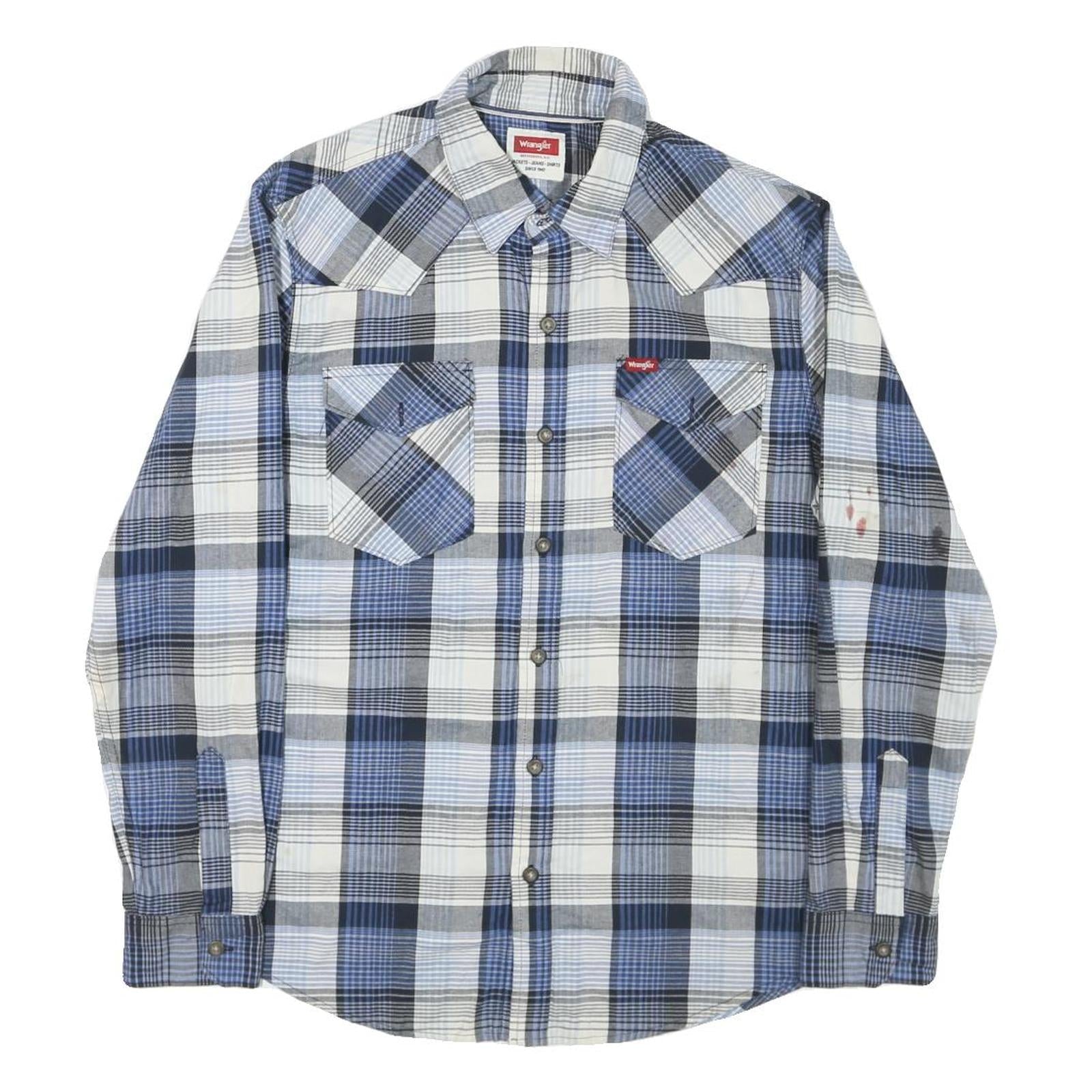 WRANGLER Mens Blue & Grey Checked Shirt M Cotton Blend Casual Workwear Refurbished - N/A refurbished available on Cerqular