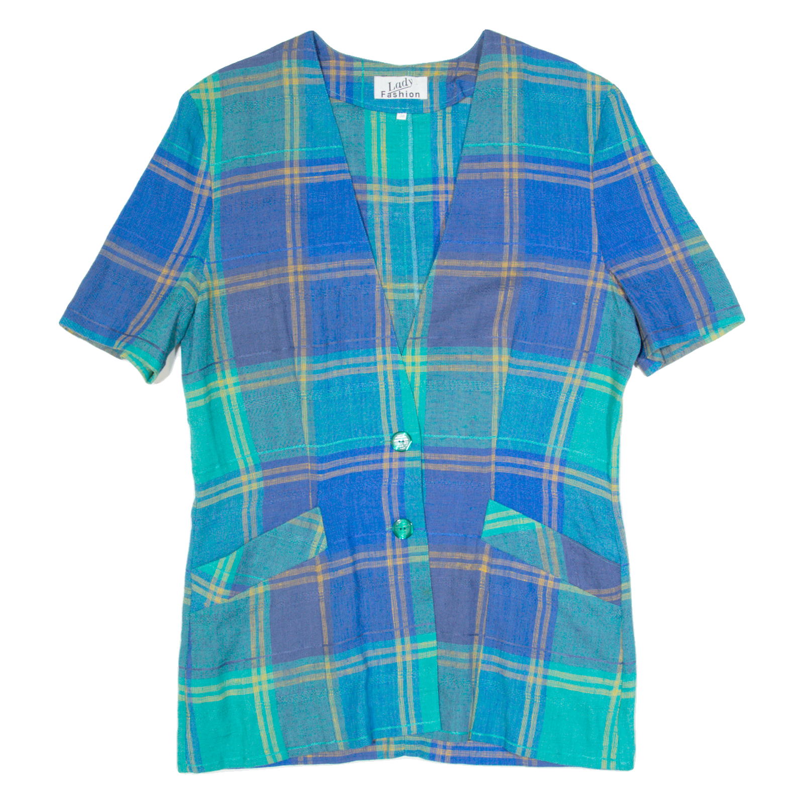 LADY FASHION Womens Jacket Dress Blue 90s Check Short Sleeve Short S Refurbished - N/A refurbished available on Cerqular