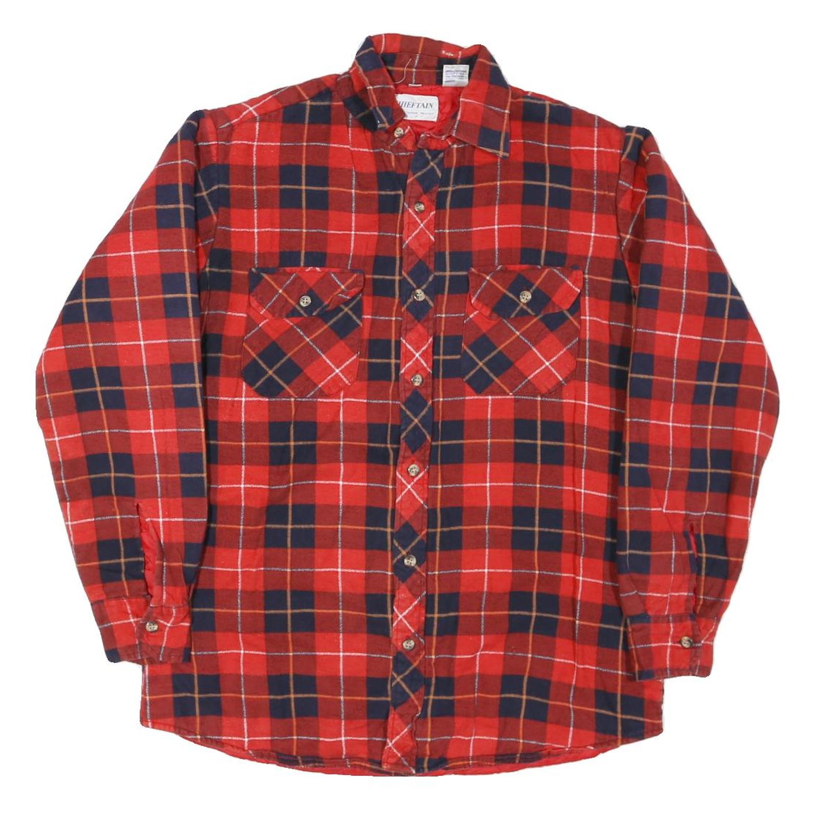 CHIEFTAIN Mens Red & Navy Check Shirt M Cotton Blend Casual Vintage Flannel Refurbished - N/A refurbished available on Cerqular