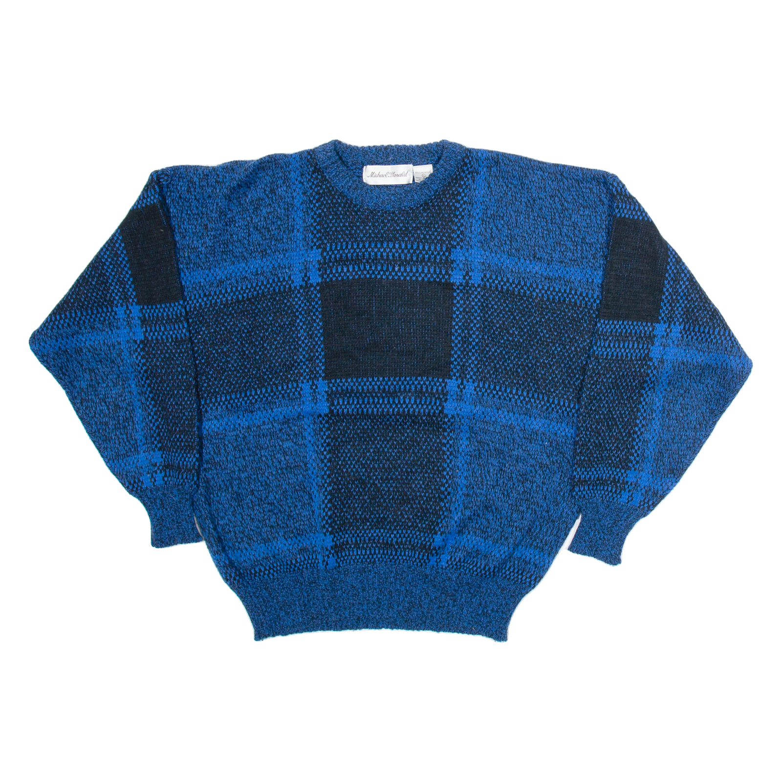 MICHAEL HERALD Mens Patterned Jumper Blue Check Tight Knit XL Refurbished - N/A refurbished available on Cerqular