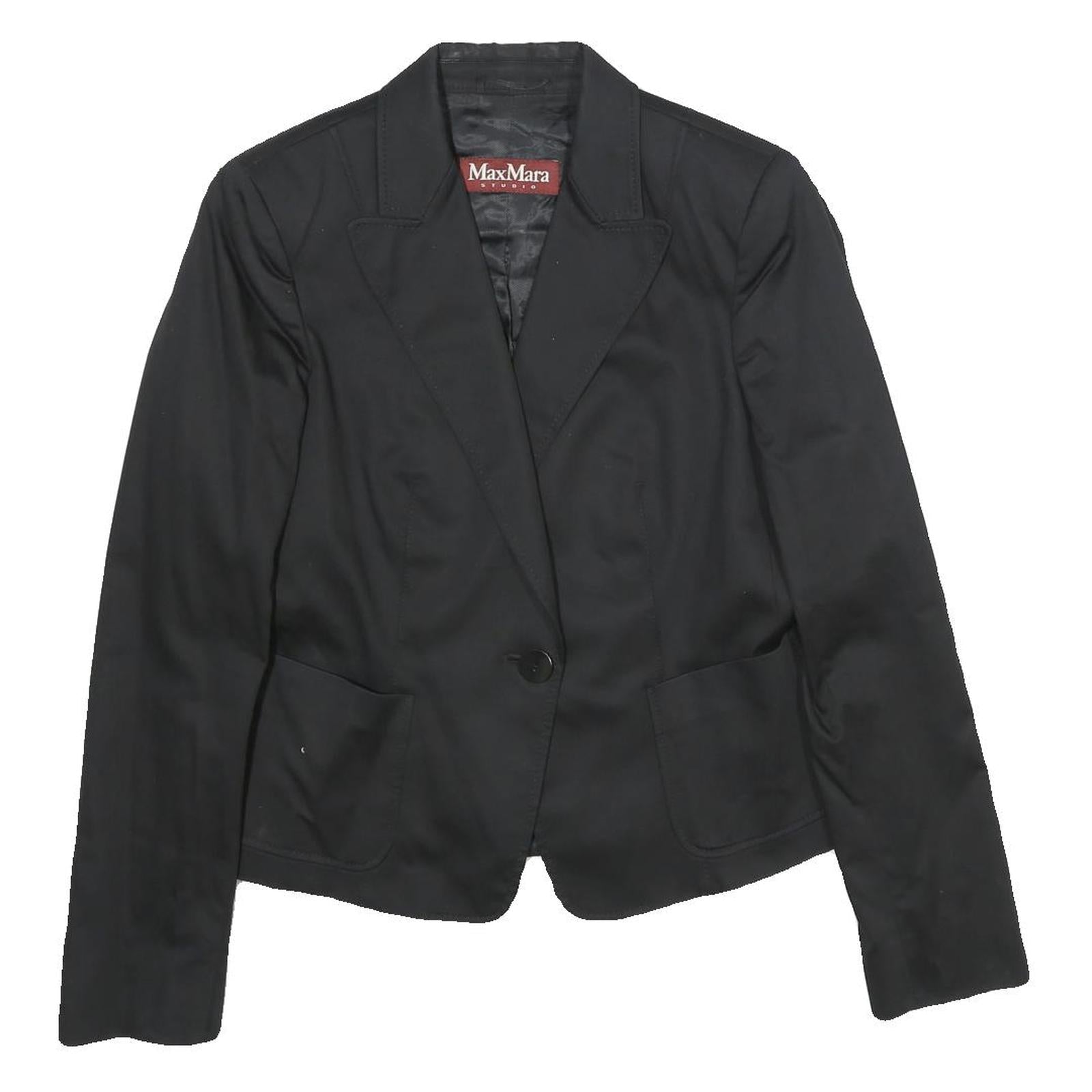 MAX MARA STUDIO Womens Black Cotton Blend Tailored Jacket UK 12 Button Plain Refurbished - N/A refurbished available on Cerqular